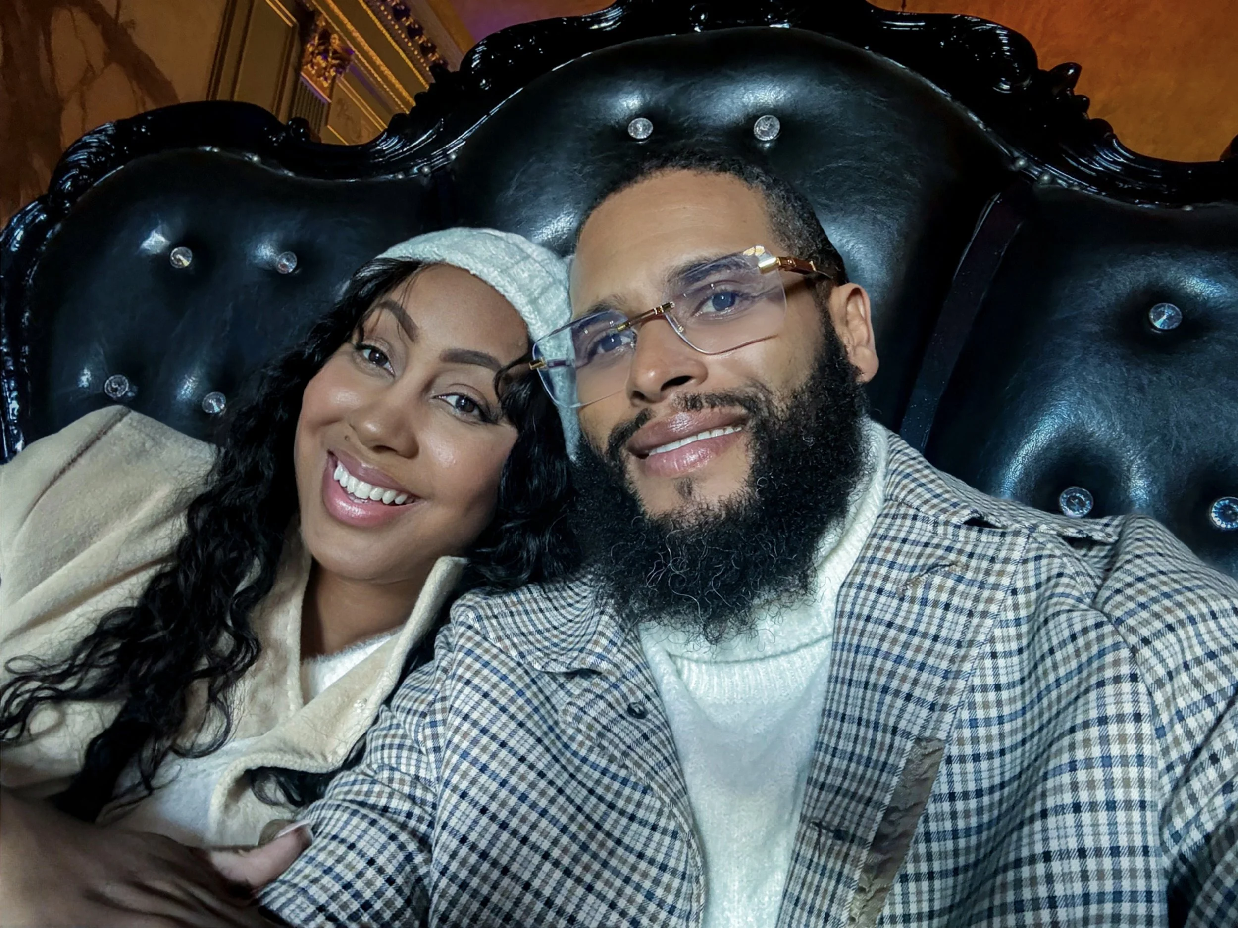 Quania Jones and her significant other, Yonus Davis, smiling together during Filoli’s Nightfall Halloween experience in Woodside, California.