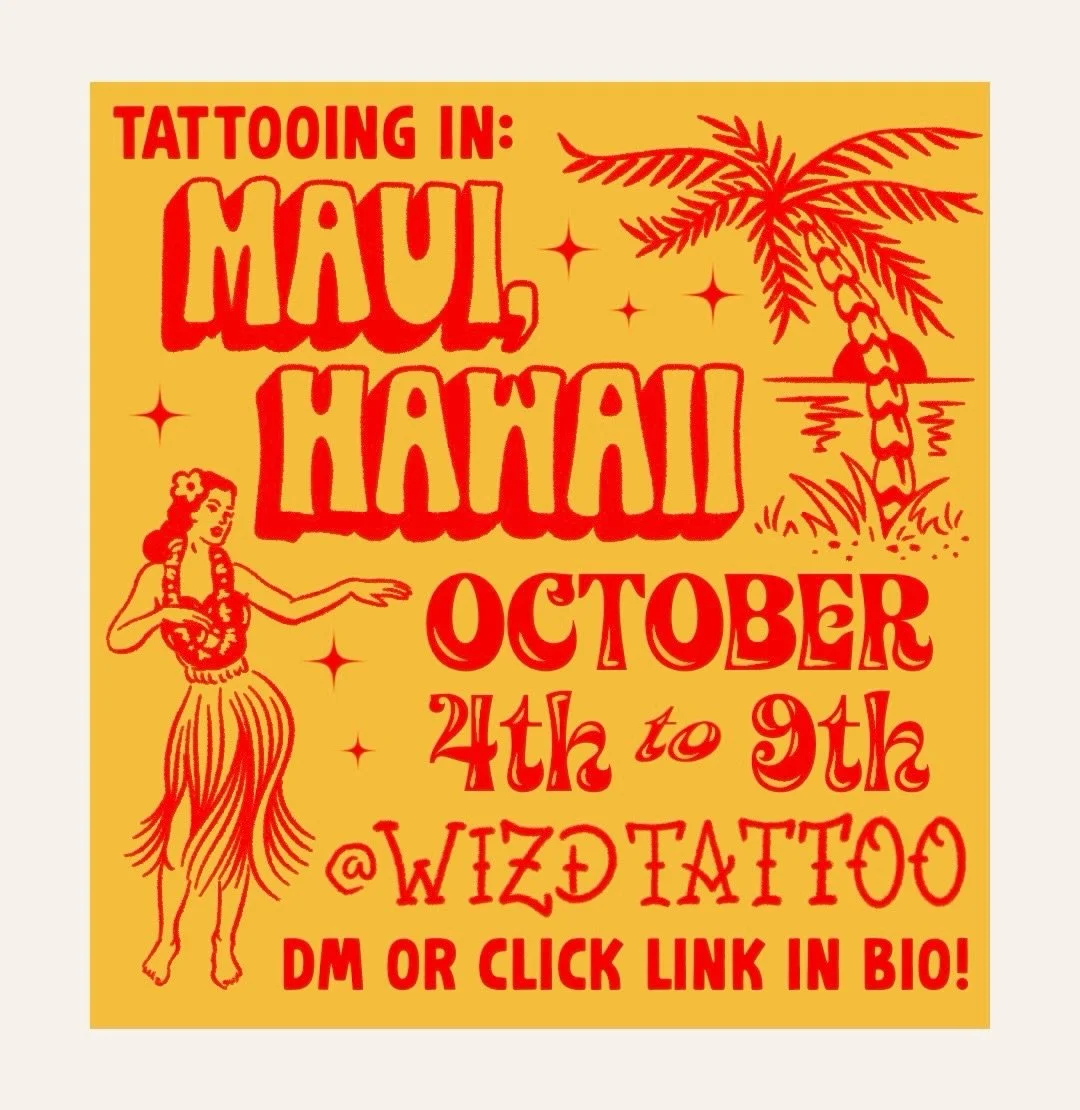 MAUI, HAWAII!! I&rsquo;M COMING TO TATTOO!!

OCTOBER 4&ndash;9

&bull; Taking tattoo appointments
&bull; your design or my design!
&bull; DM me or use the link in my bio to book
&bull; Shop/location details provided upon booking

Come get tattooed wh