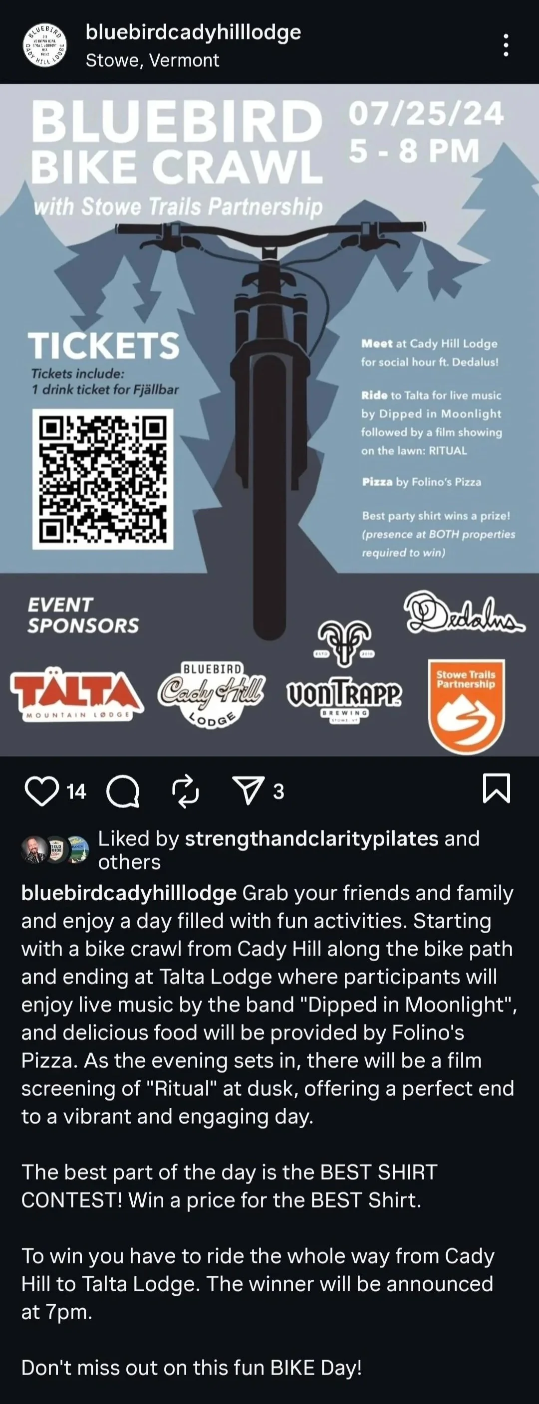 An instagram post image featuring a bike crawl poster design by Abby Thompson