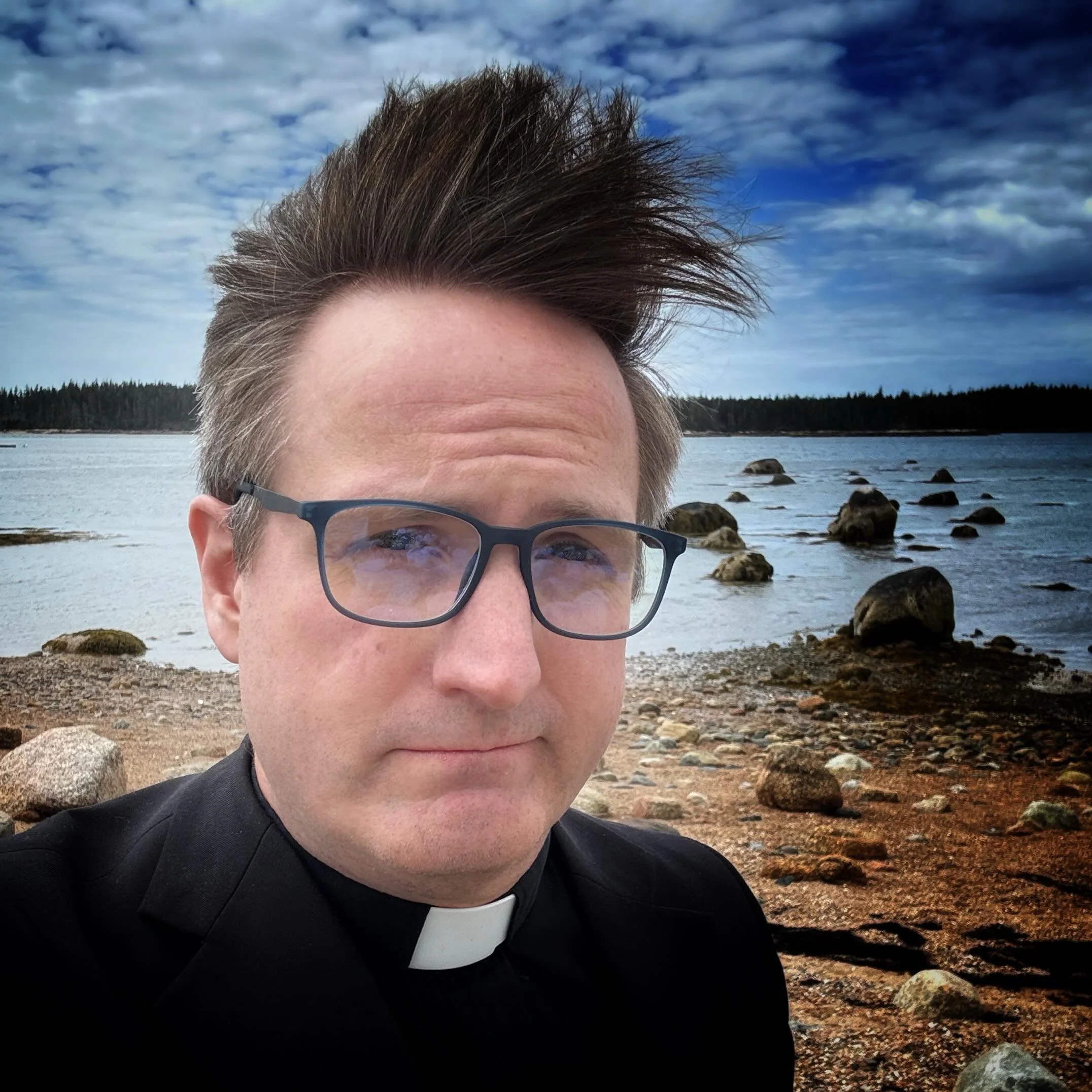 I love how outdoor weddings make me look naturally dignified. (Today is just rehearsal day; some sticky hair paste may be called for tomorrow...)