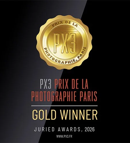 Gold award medal with PX3 logo and text, indicating Prix de la Photographie Paris, gold winner at Juried Awards 2026.