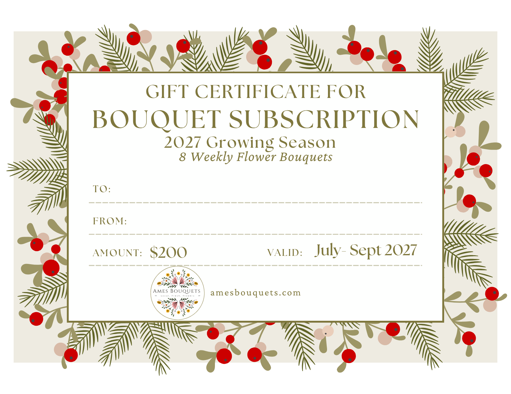 Digital Gift Certificate for Flower Bouquet Subscription
