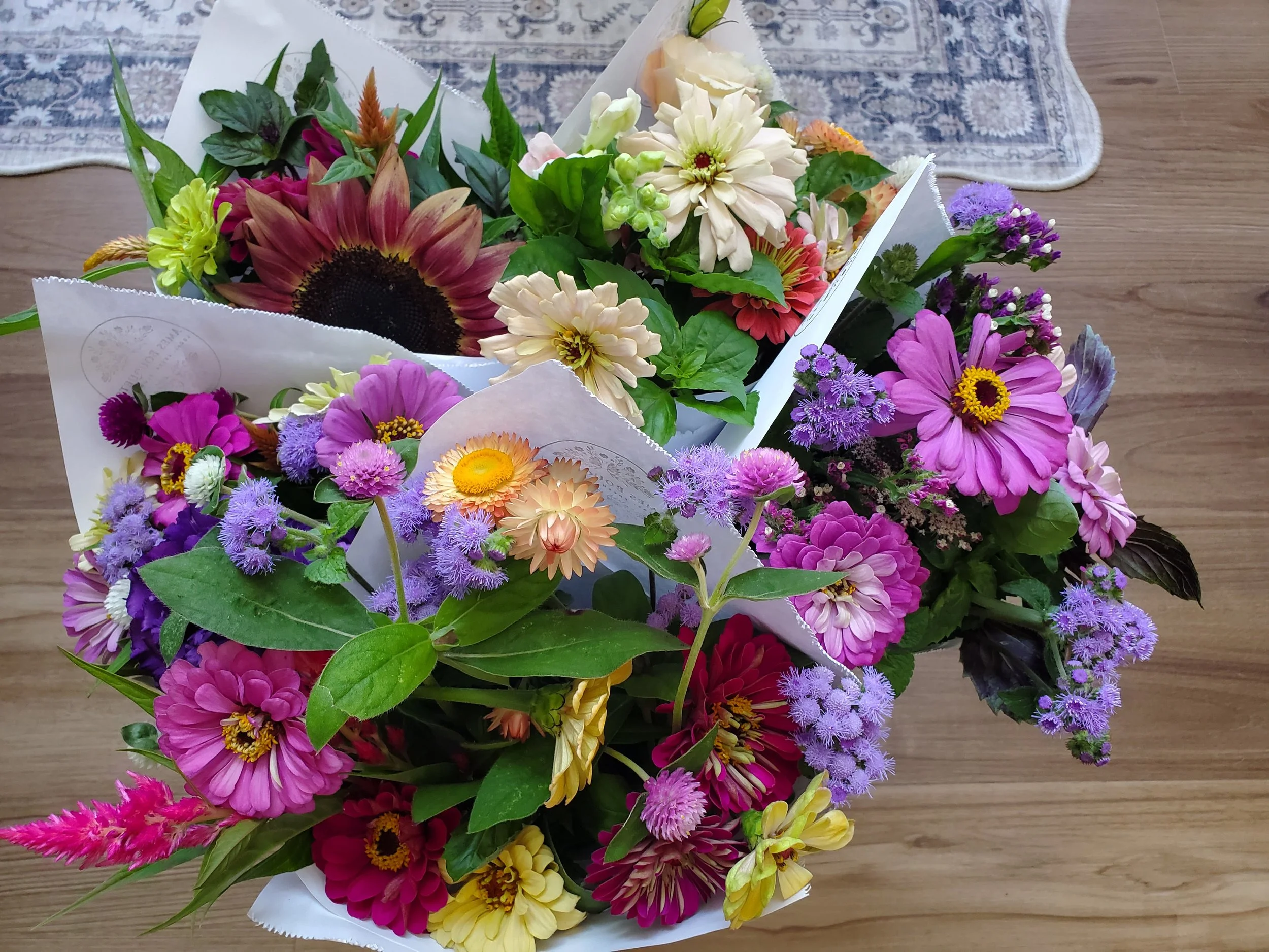 Bucket of seasonal flower bouquets