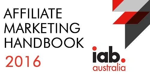 2016 Affiliate Marketing Handbook by IAB Australia with black, red, and gray geometric design elements.