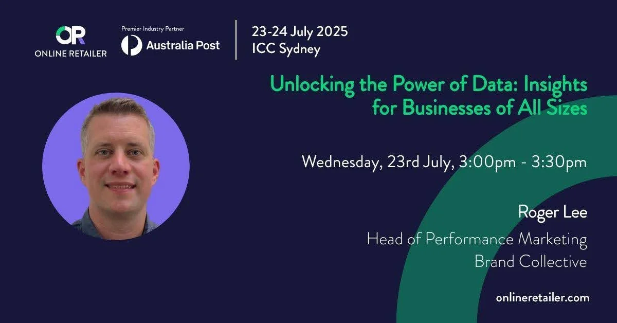 Unlocking the Power of Data: Insights for Businesses of All Sizes. Features a photo of speaker Roger Lee.