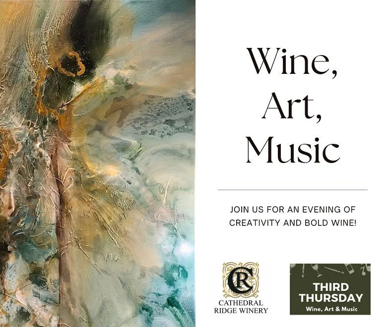 Come see my art on display July 18th, 4-7PM @cathedralridgewinerydundee for the Third Thursday Wine, Art &amp; Music walk! Thank you Cathedral Ridge Winery and @dreamcourtneyjean for making this exciting event possible!
Event link is in my profile. C