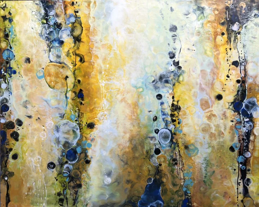 “Gestating Spirit” | 
Encaustic and oil on wood panel | 
60” x 48”