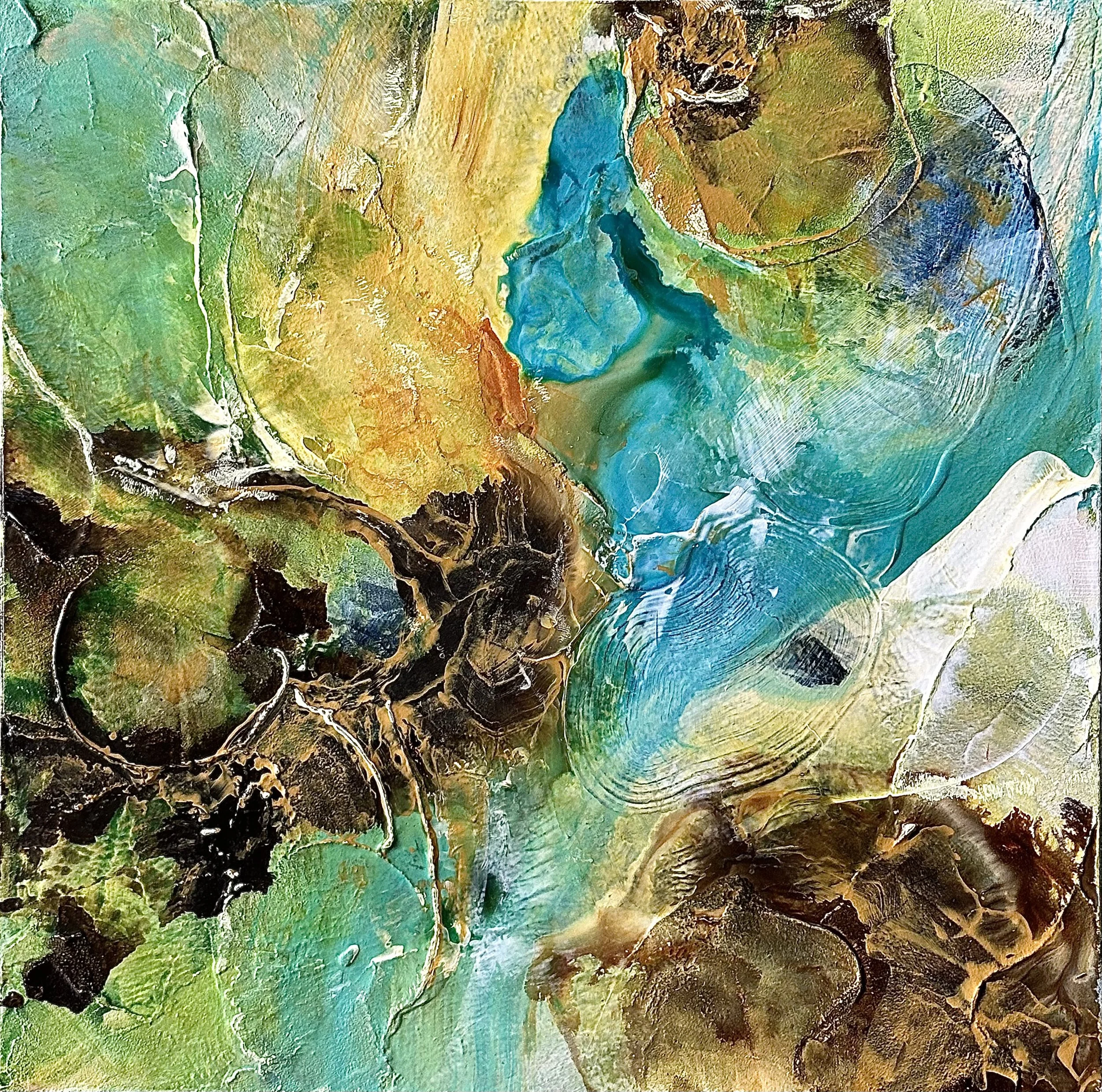 “Through the Firmament” |
Acrylic and mixed media on canvas |
10” x 10”