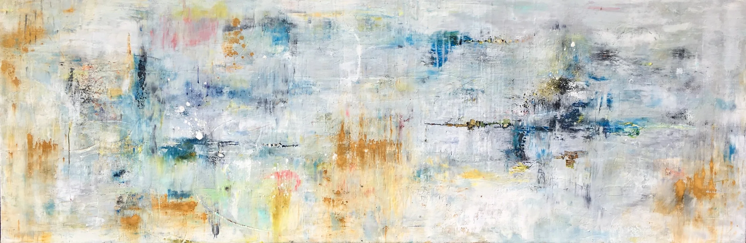 “Spring Equinox” (SOLD) | 
Cold wax and oil on wood panel | 
24” x 72”