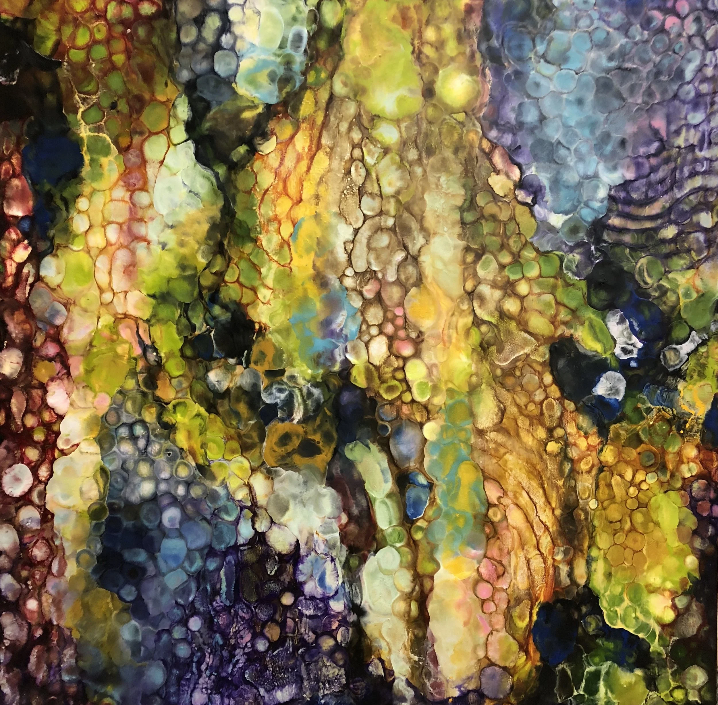 “Purging Obscurity” (SOLD) | 
Encaustic and oil on wood panel | 
36” x 36”