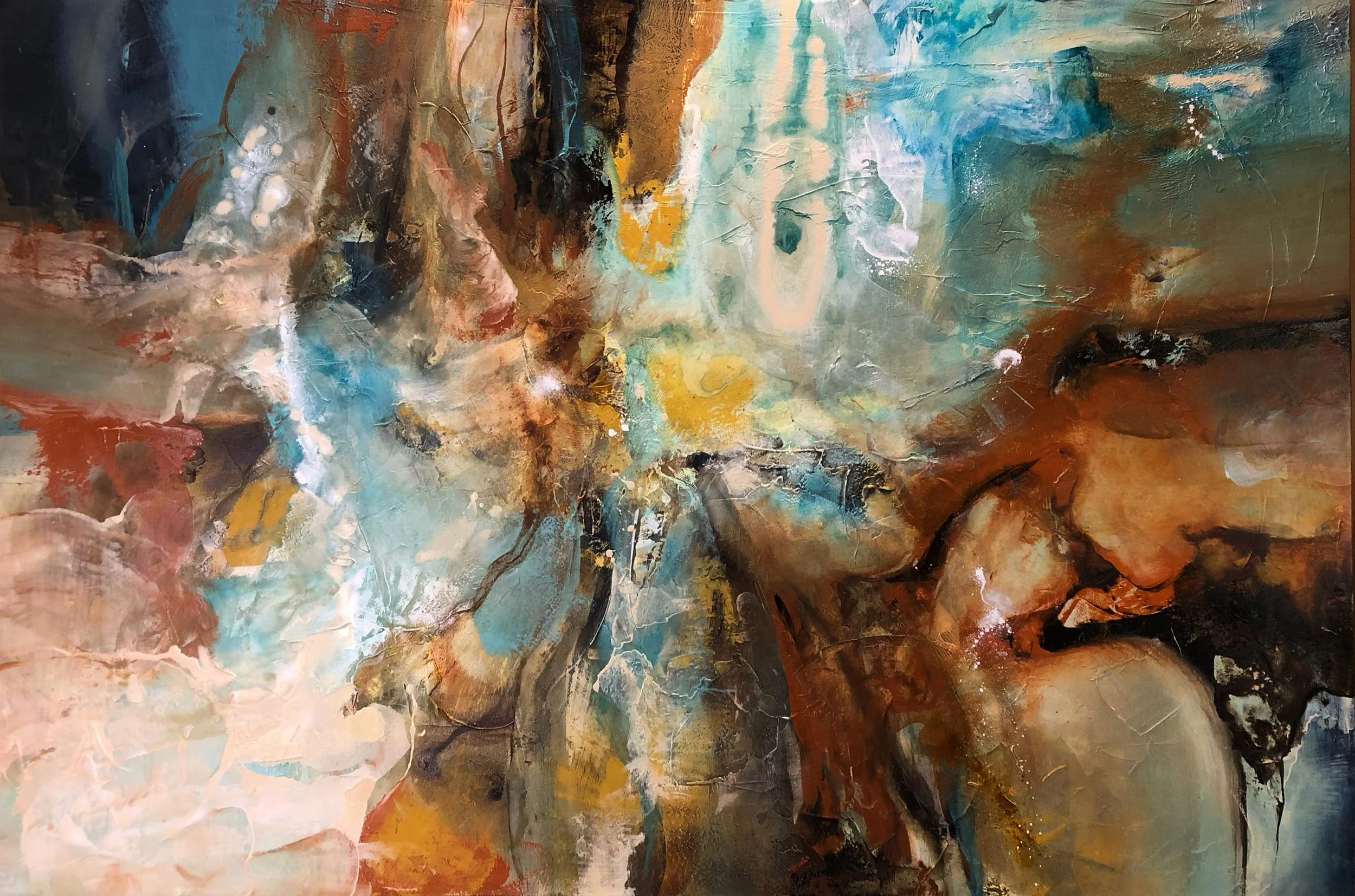 “Ephemeral Adaptation” | 
Acrylic and mixed media on canvas | 
48” x 72”