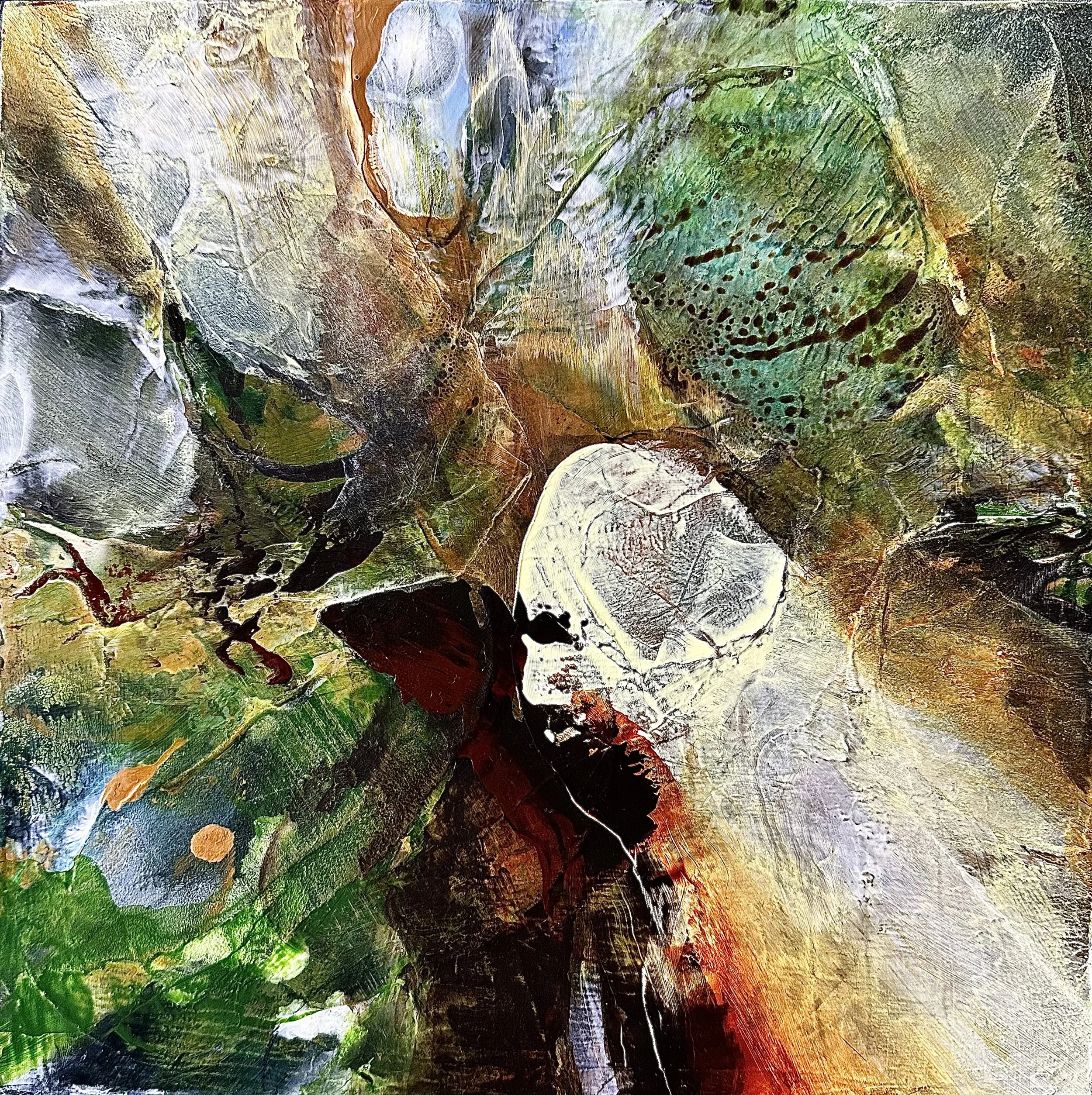 “Traversing the Elements” |
Acrylic and mixed media on canvas |
10” x 10”