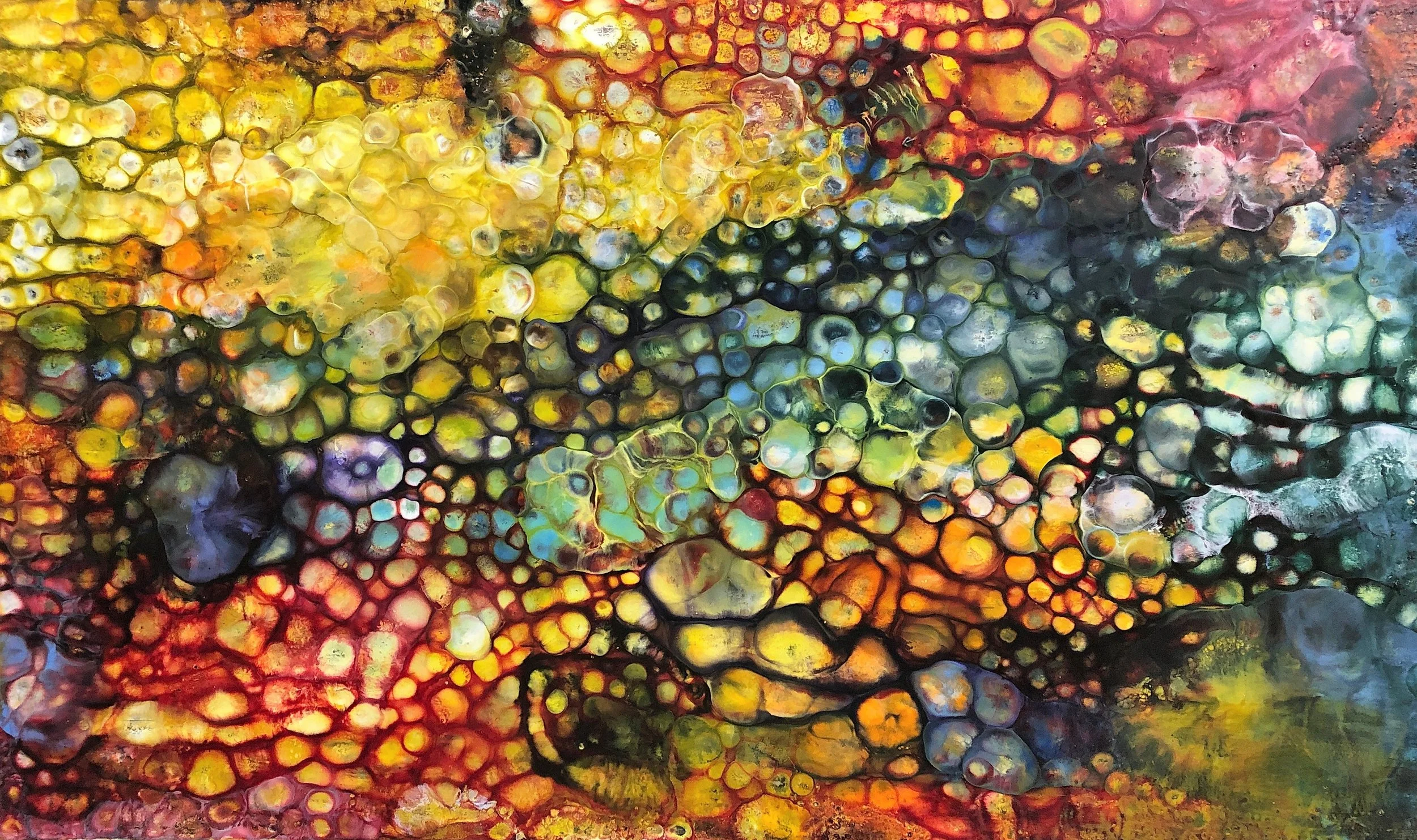“Life Prevails” (SOLD) | 
Encaustic and oil on wood panel | 
48” x 36”