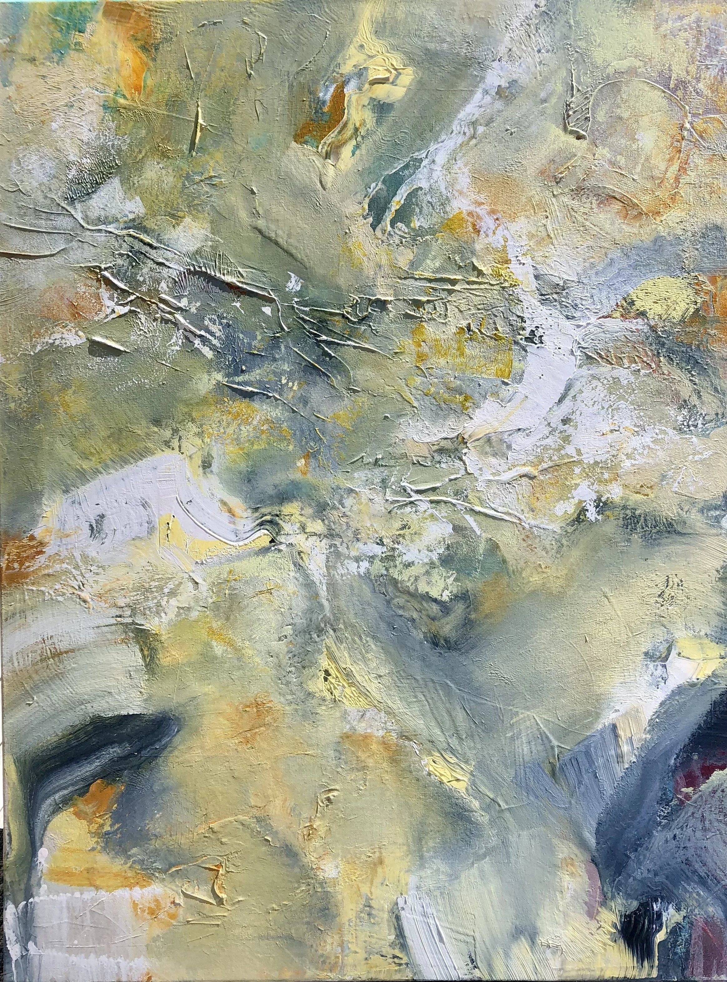 “Into the Fray” | 
Acrylic and mixed media on canvas | 
40” x 30”