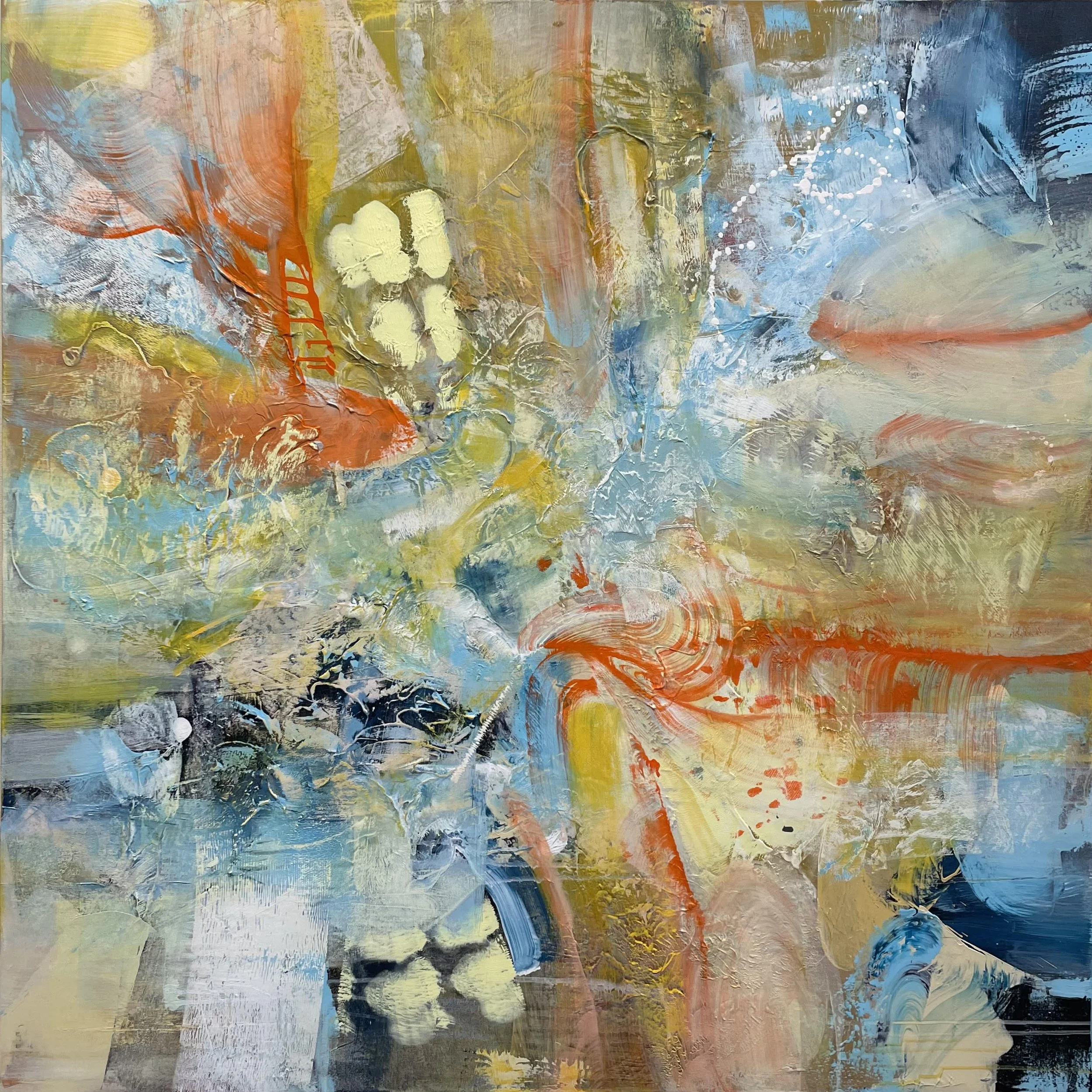 “Inconspicuous Reveal” (SOLD) | 
Acrylic and mixed media on canvas | 
48” x 48”