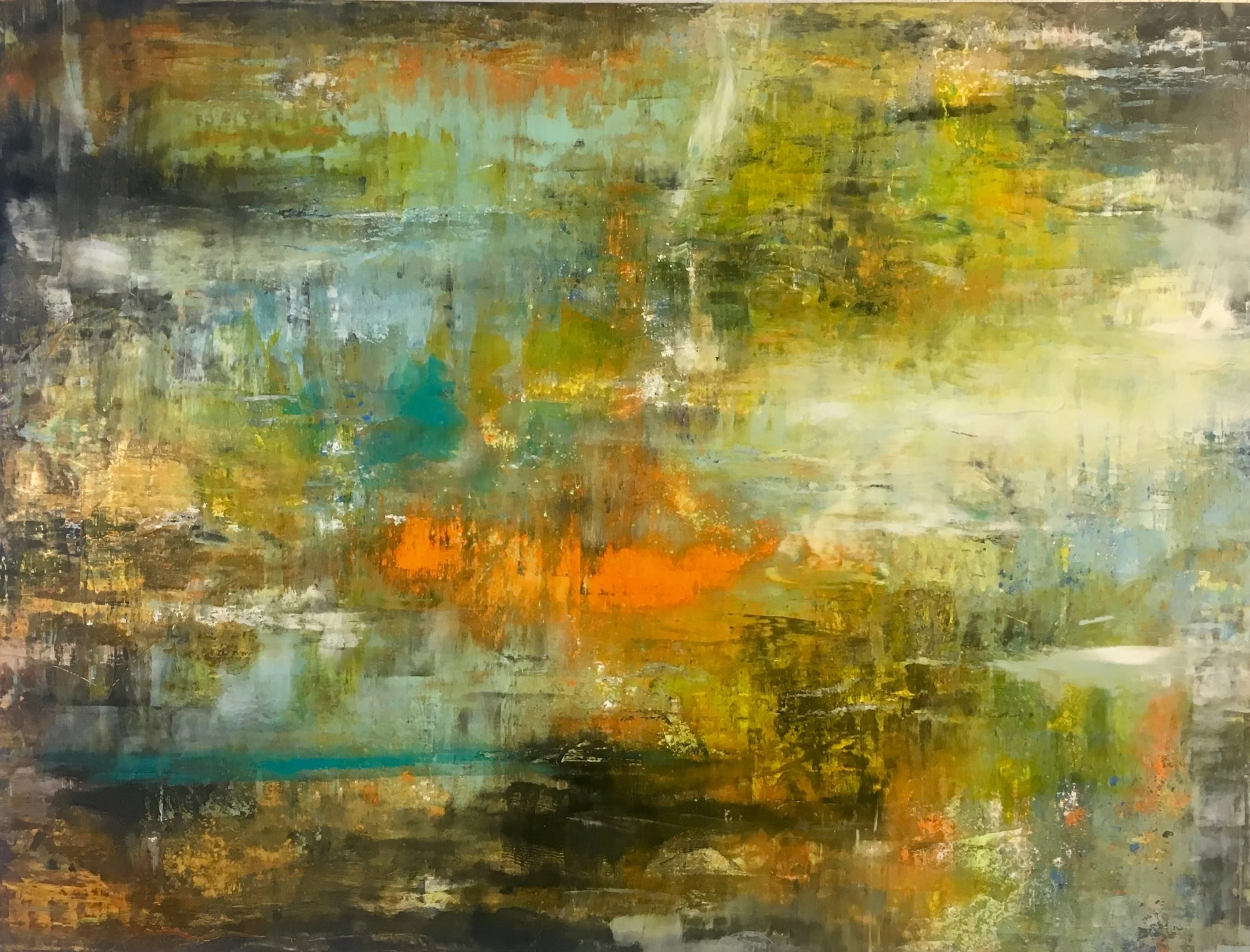 “OscillatingVirtue” (SOLD) | 
Cold wax and oil on wood panel | 
36” x 48”