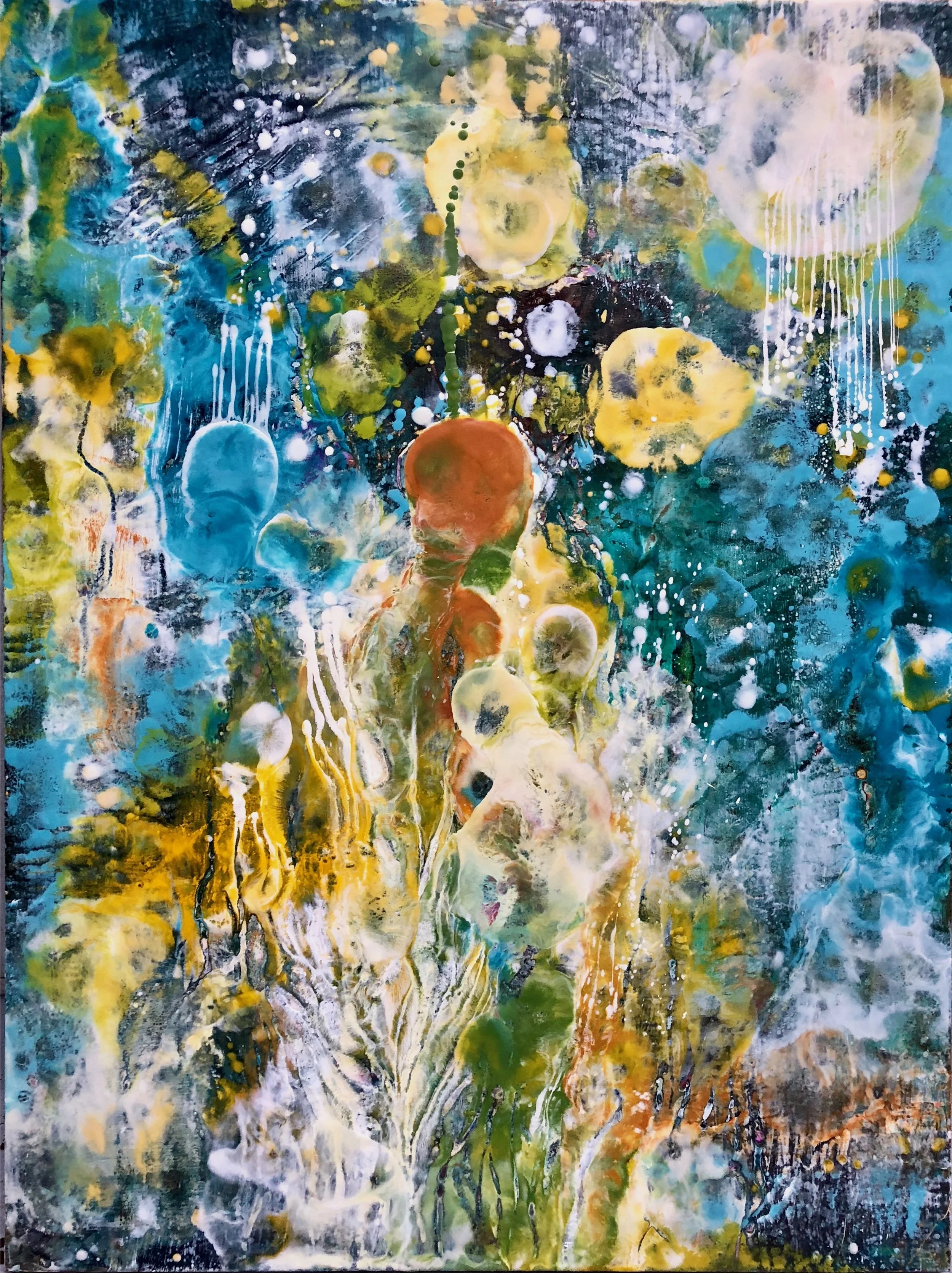 “Gathering Ascension” | 
Encaustic and oil on wood panel | 
40” x 30”