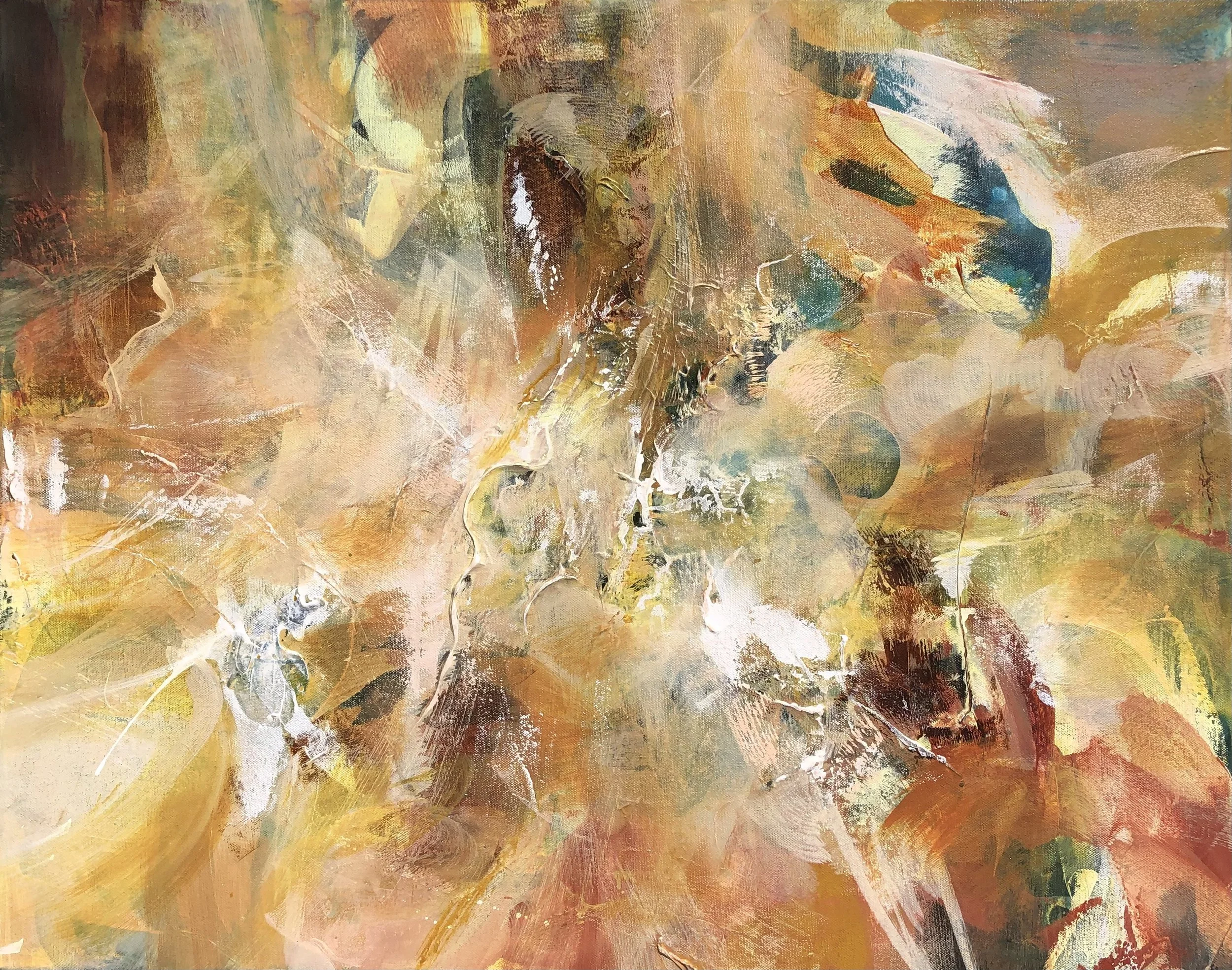 “Dappled Promise” (SOLD) | 
Acrylic and mixed media on canvas | 
30” x 24”