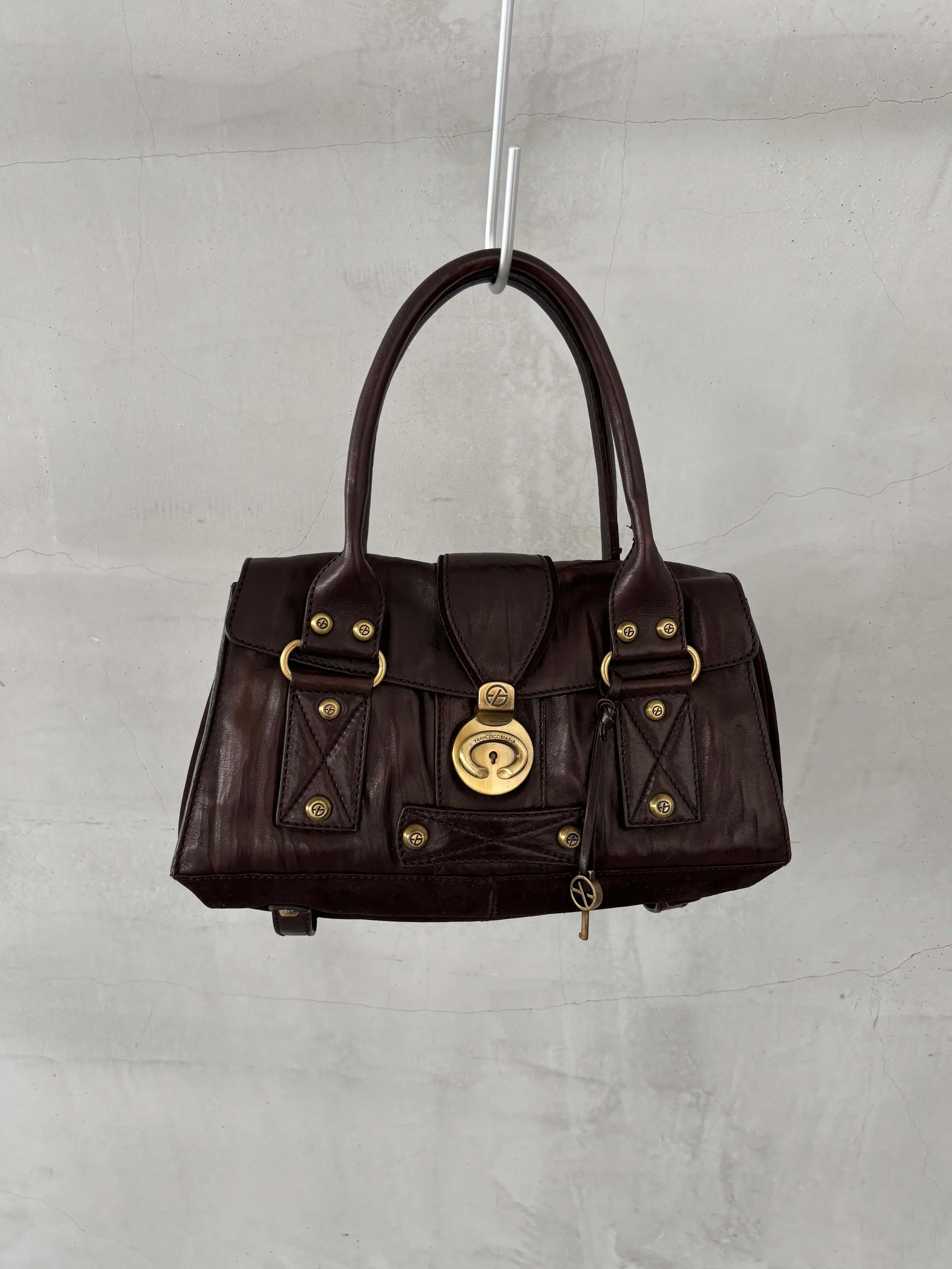 ITALIAN DARK LEATHER TOP HANDLE BAG