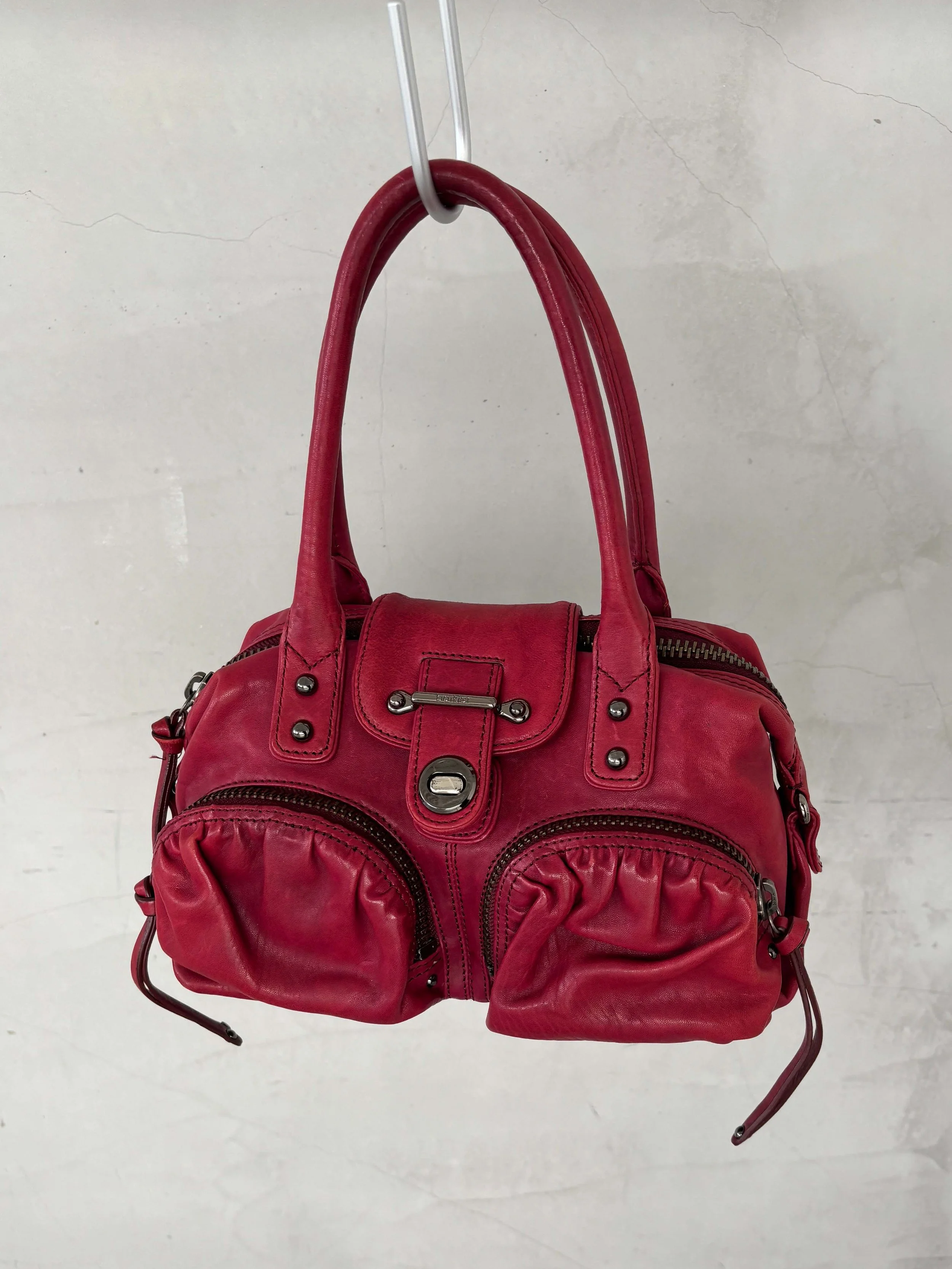 HOT PINK BIANCA POCKET LEATHER SATCHEL