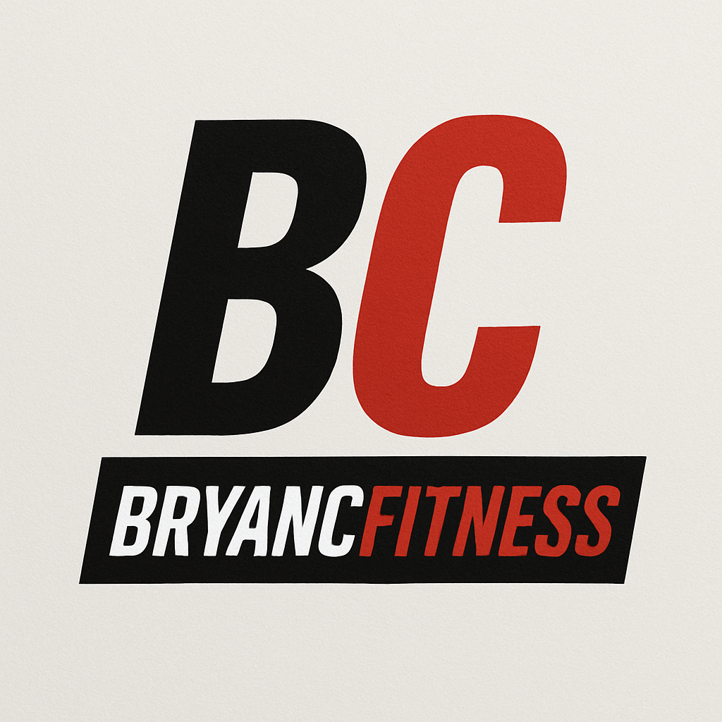 Logo with large black and red letters 'BC' and the words 'BRYANC FITNESS' underneath, with 'BRYANC' in white and 'FITNESS' in red on a black background.