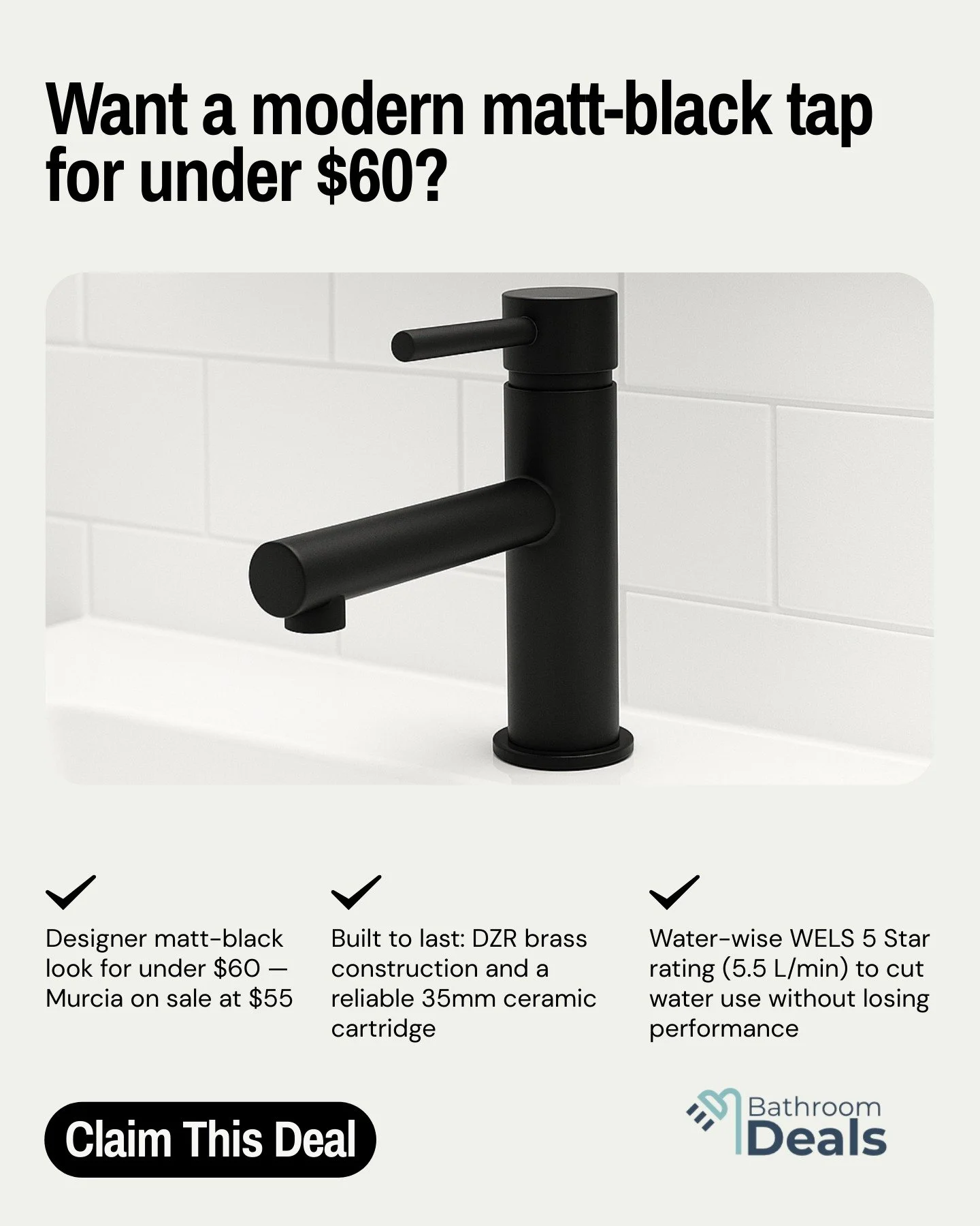 Grab a great deal on a matt black basin mixer for under $60.

Limited Stock remaining so be quick

Click on our Bio for the website link

#bathroomrenovations
#basinmixer