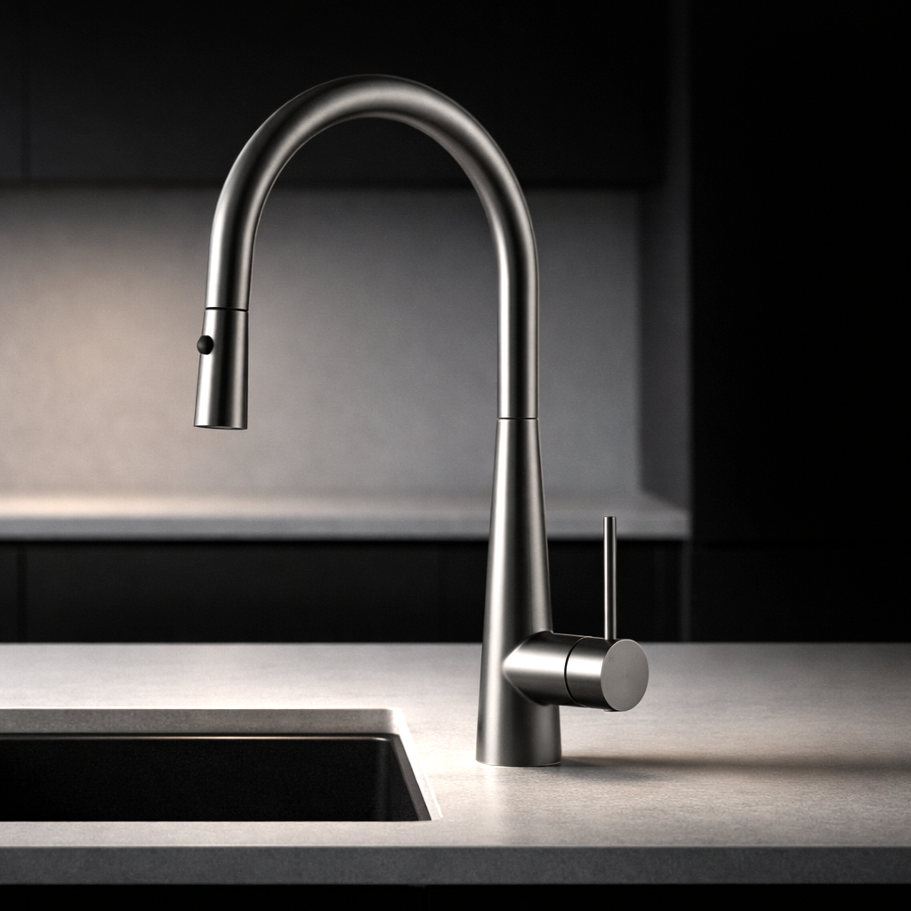 Arraso Pull Out Gooseneck Sink Mixer Gun Metal