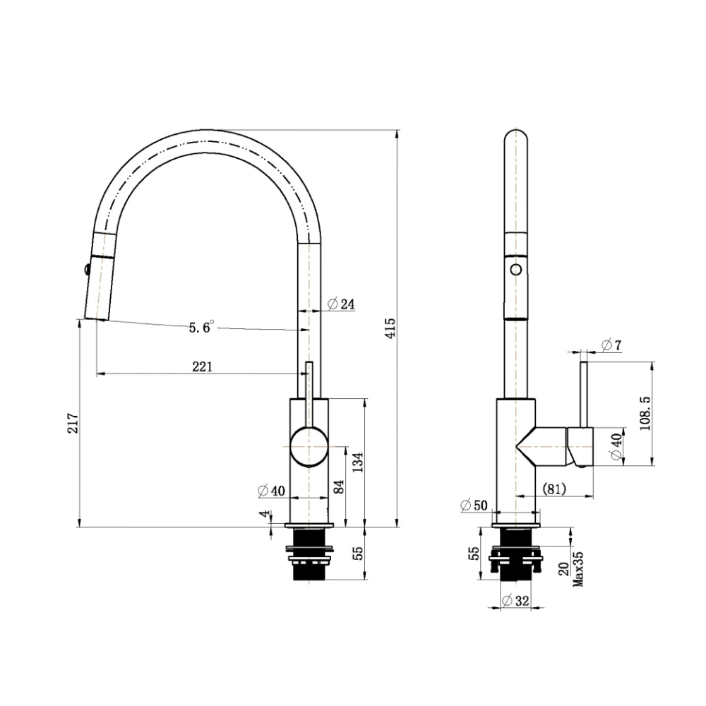Lucito Gooseneck Pull Out Sink Mixer Dimensions.png (Copy)