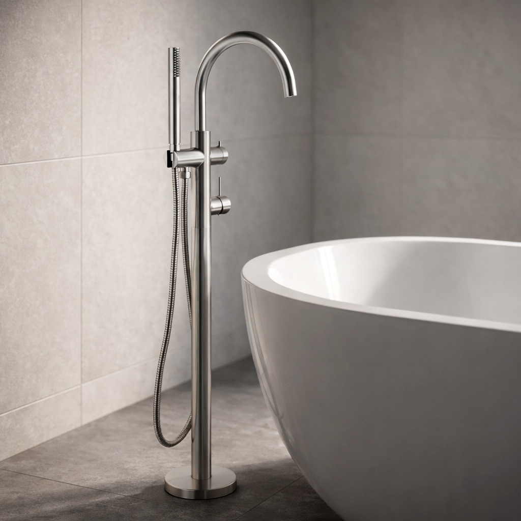 Lucito Bath Filler Floor Mounted Brushed Stainless