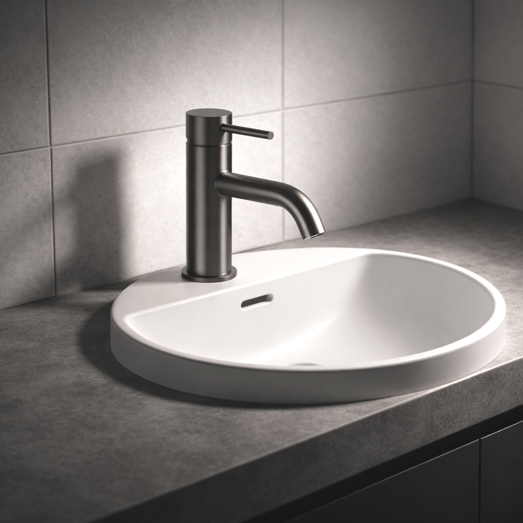 Lucito+Curved+Spout+Basin+Mixer+Gun+Metal+On+A+Basin.png