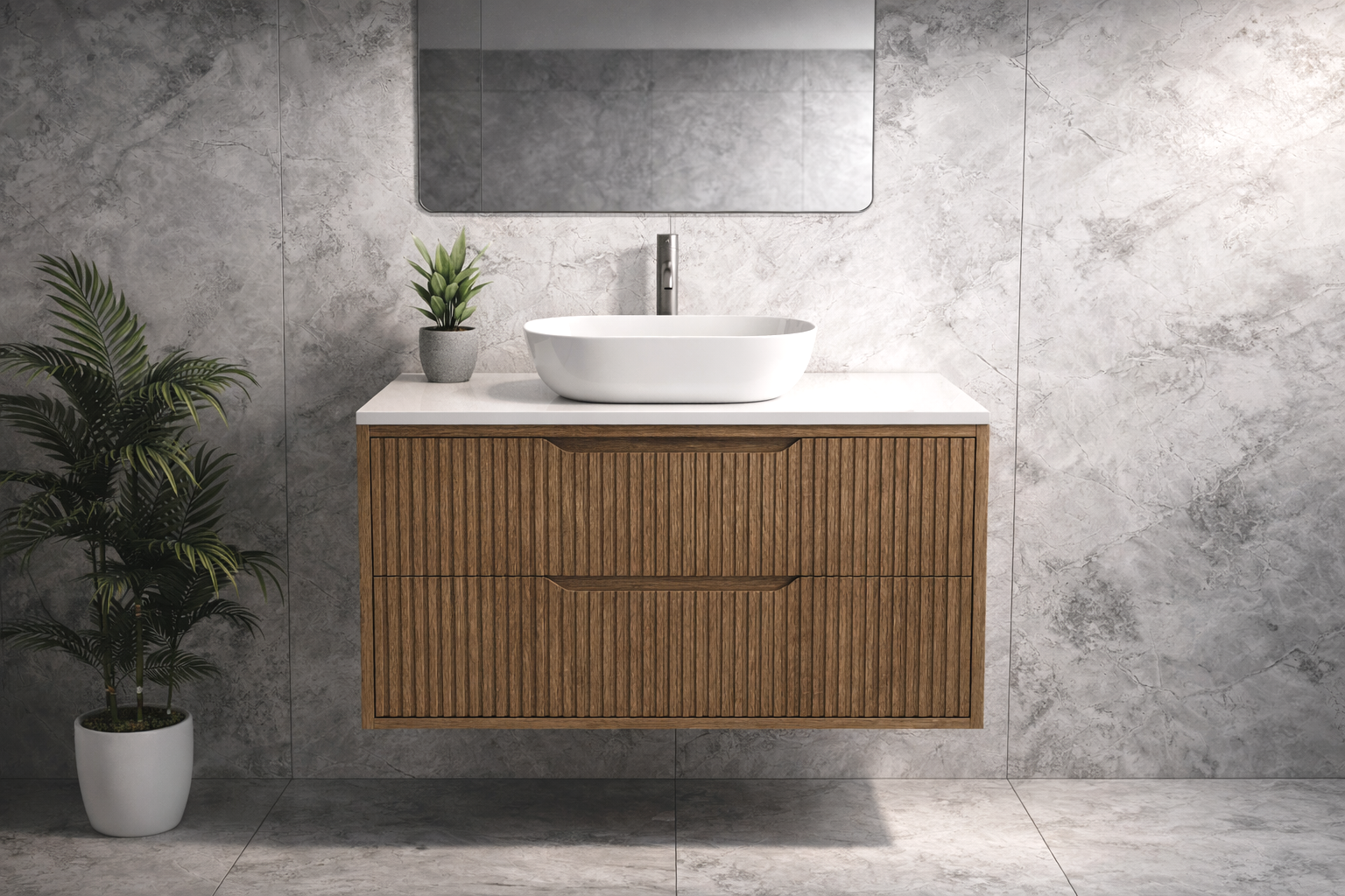 Nimis 900 Wall Hung Vanity With Matte White Solid Surface Top
