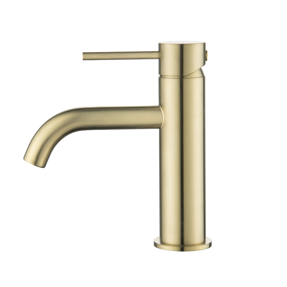 Lucito Curved Spout Basin Mixer Brushed Brass