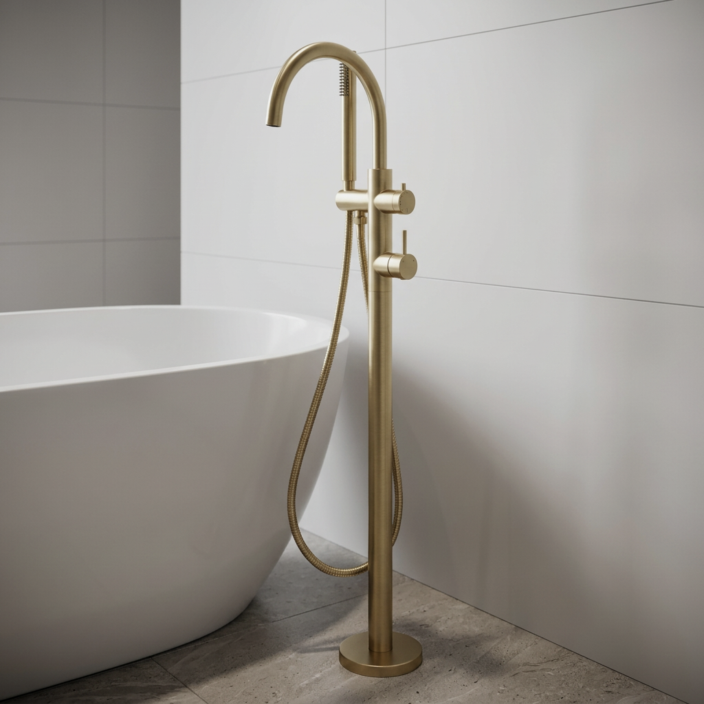 Lucito Bath Filler Floor Mounted Brushed Brass