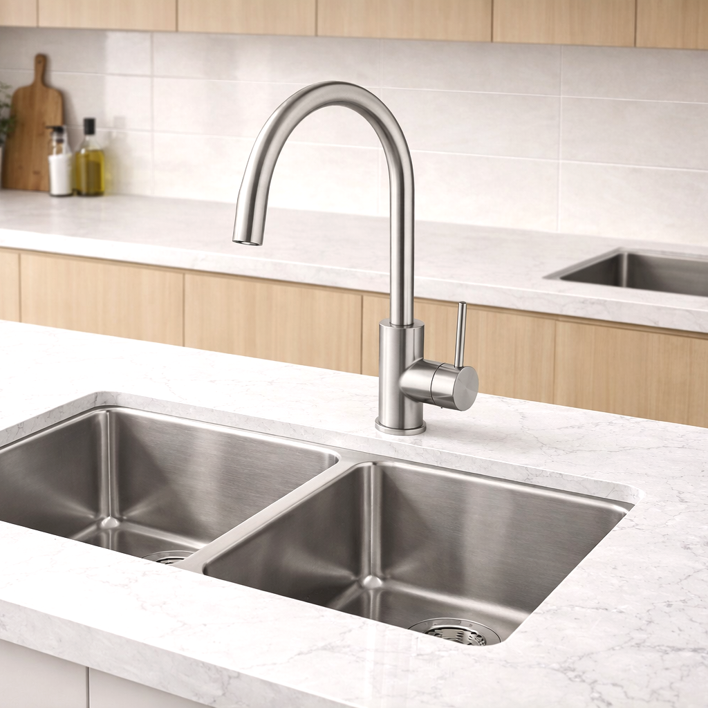 Lucito+Gooseneck+Sink+Mixer+Brushed+Stainless+on+kitchen+bench+bathroom+deals.png