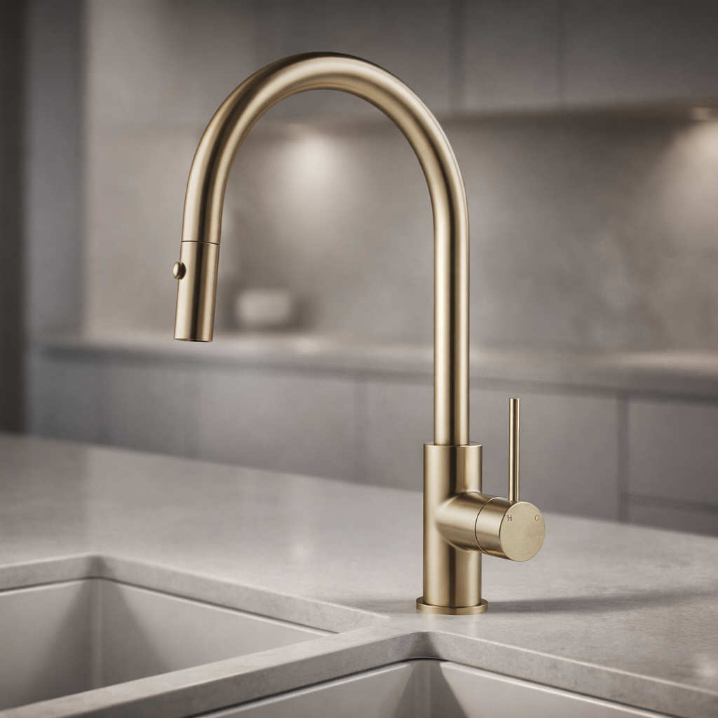 Lucito Gooseneck Pull Out Sink Mixer Brushed Brass