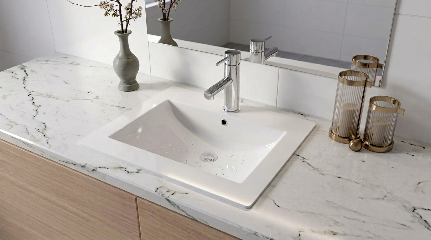 Balun 525 Rectangle Drop In Basin White On Bathroom vanity.png