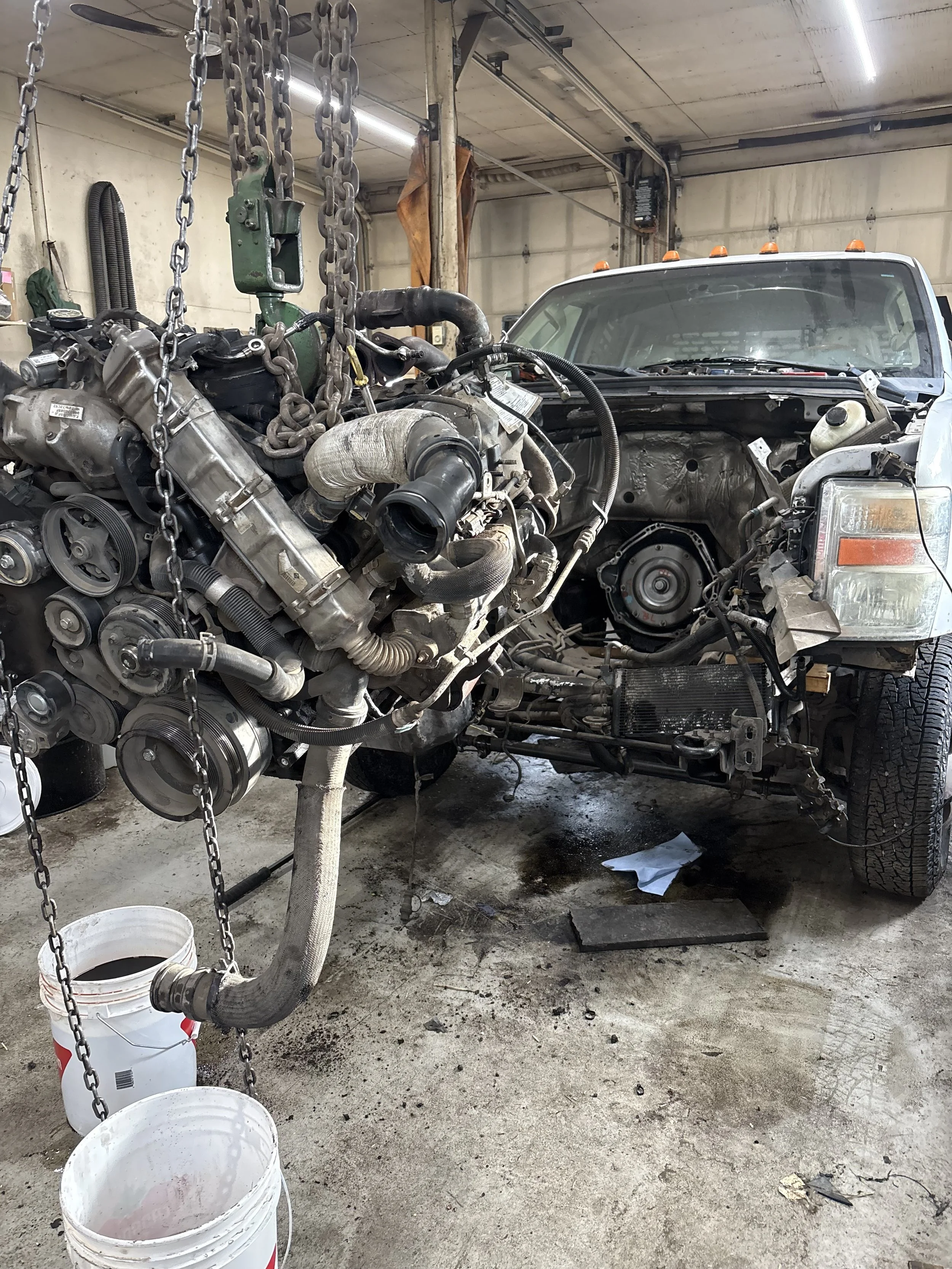 Out with the old in with the new! Full engine replacement for this f350 bale truck