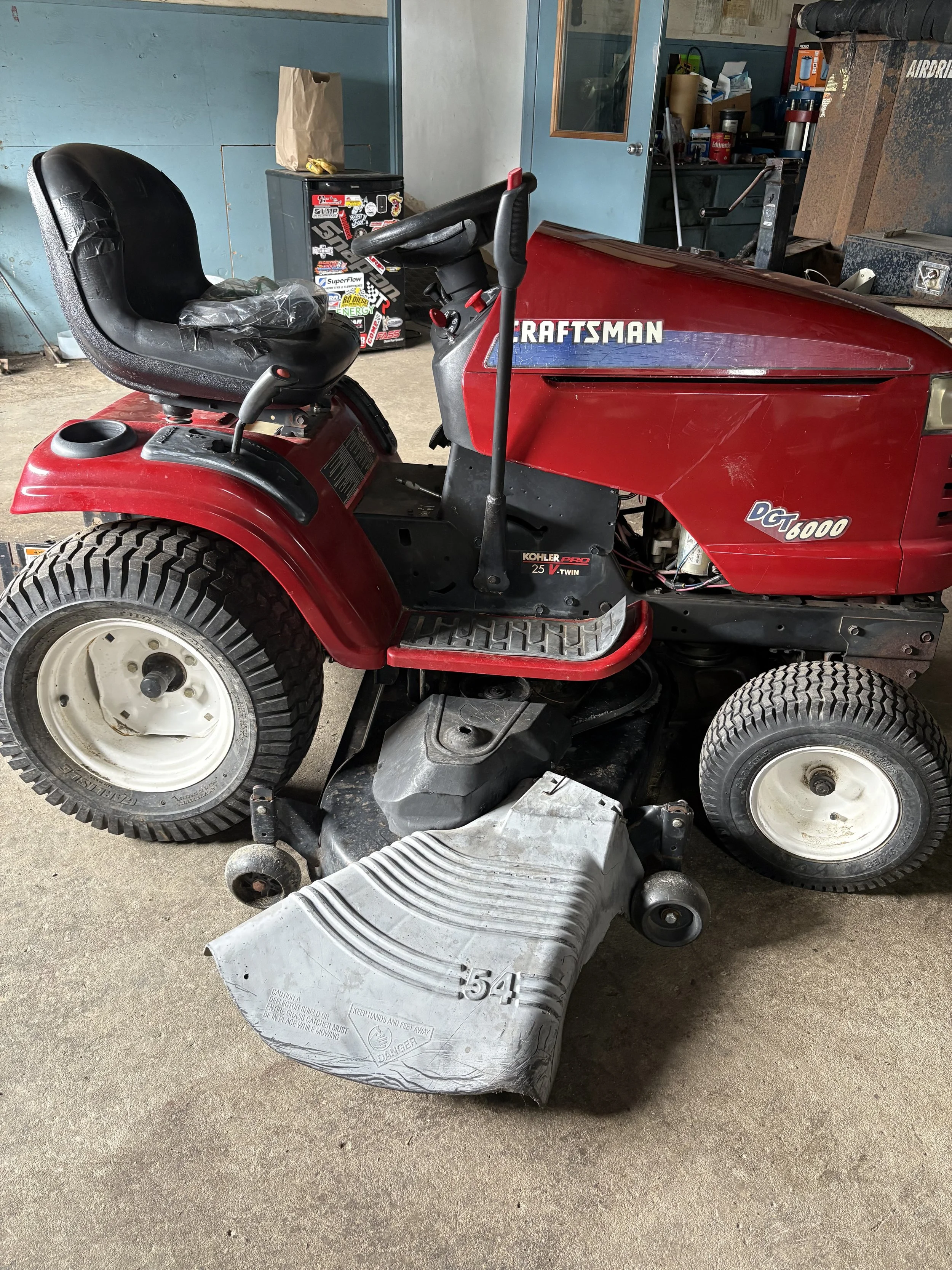 welded the crack in the mower deck, plastic welded the fractures in the gas tank, as well as did a full service and carb clean on this mower