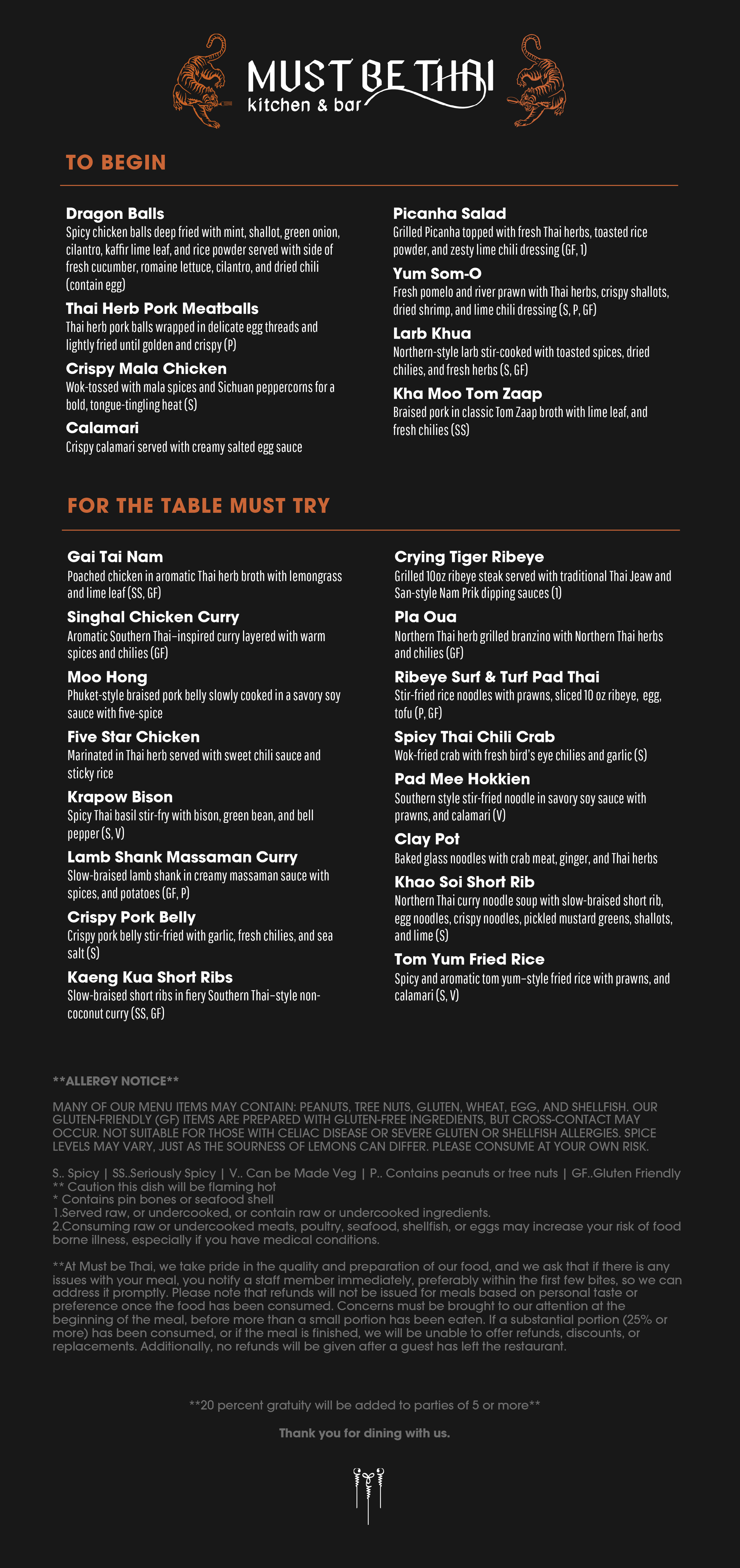 MENU — Must Be Thai