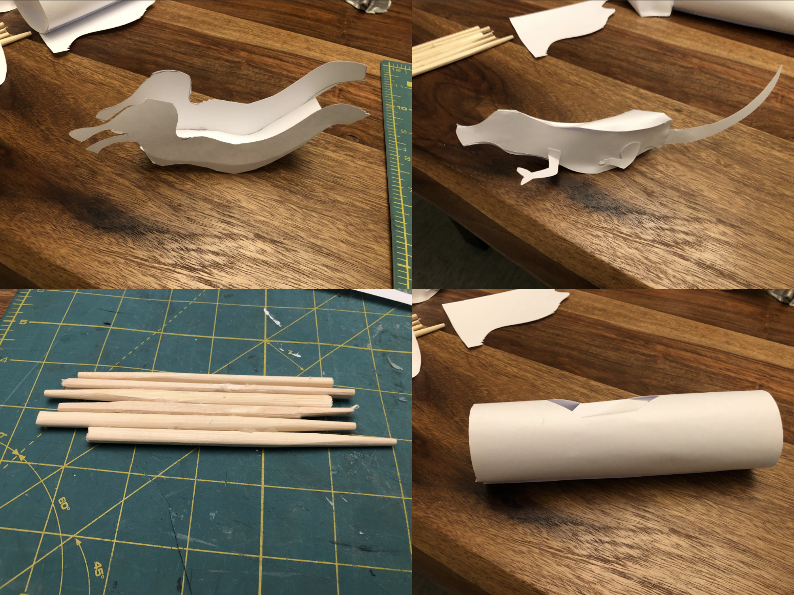 Prototypes made on the plane were photographed at home.