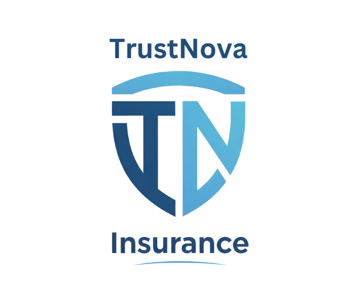 El logotipo de TrustNova Insurance, con un escudo azul y la letra 'T' en el centro, con el texto 'TrustNova' en la parte superior y 'insurance' en la parte inferior.