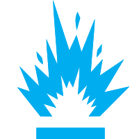 Blue explosives icon, Dangerous Goods and Explosives hazard identification.