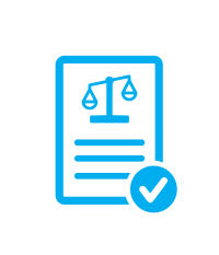 A blue icon of a legal document with scales of justice and a checkmark in a circle. Risk Management & Compliance. Risk assessments and risk registers. Critical control assessment and implementation. Legislative compliance audits. Due diligence