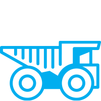 Blue outline icon of a mining truck. Highline risk consulting mining safety and assessments, Australian mining site.