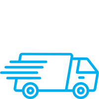 Line drawing of a delivery truck in motion, depicted with simple blue lines. icon of Transport and Logistics. Risk consulting in logistics, risk consultant in warehouse and delivery.