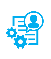 Icon of a resume with gears and a profile picture, symbolizing job application or human resources.