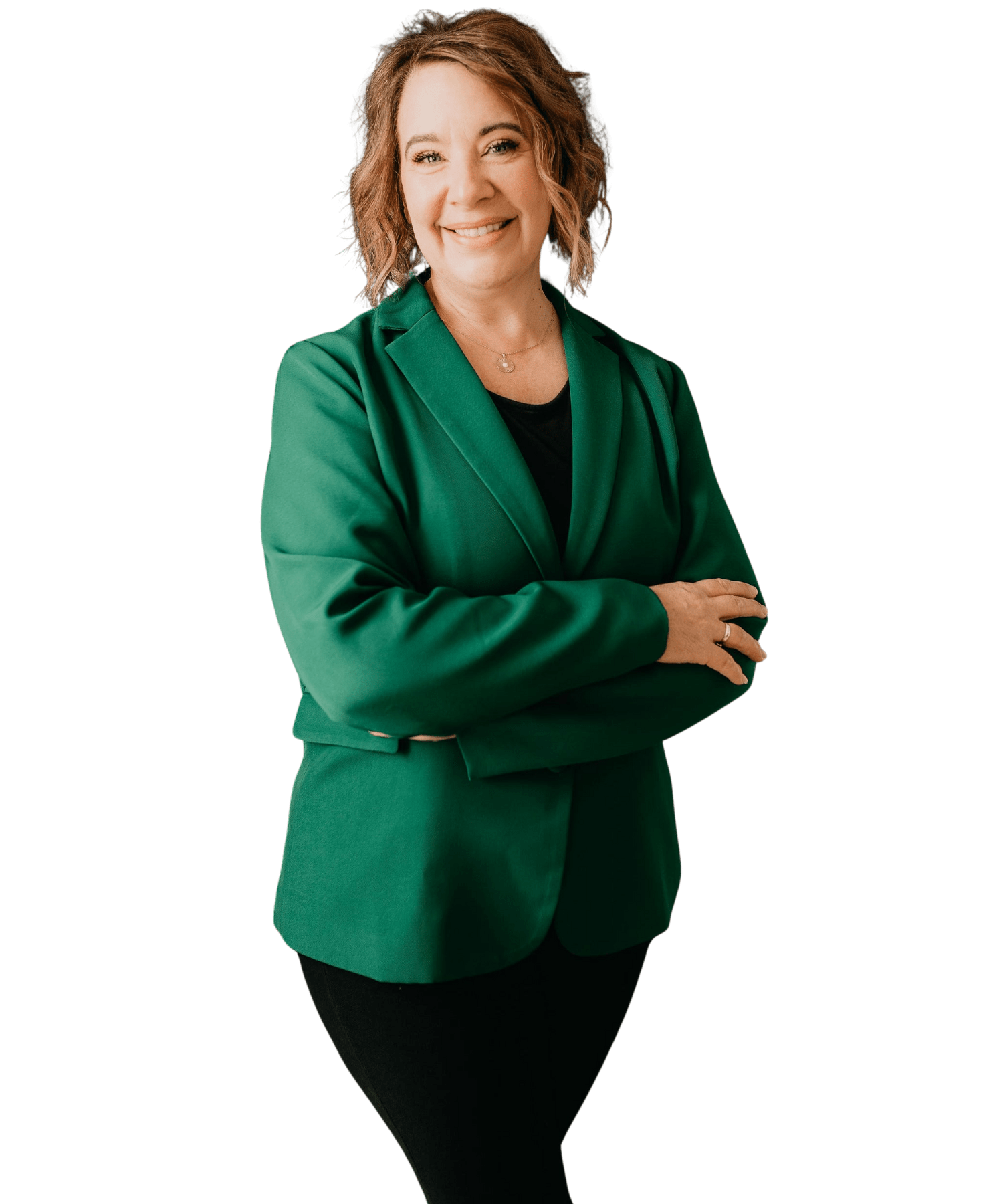 Melisa Cooper standing with arms crossed in green jacket
