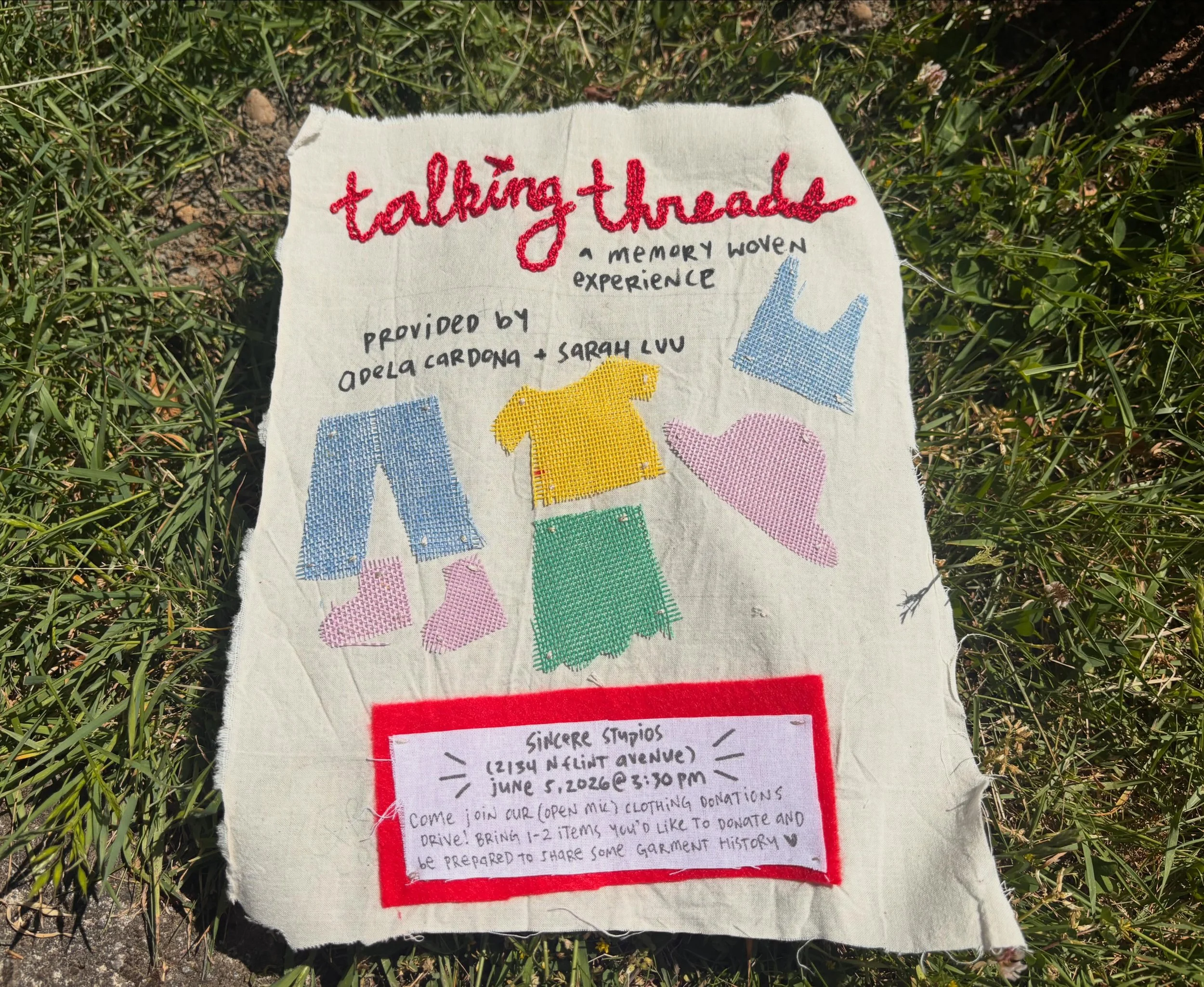 Come and join Adela Cardona Puerta and Sarah Luu on June 5th at 3:30PM at @sincerestudiopdx for their project, Talking Threads!

Hosted by Sincere Studios in NE Portland, their mission is to provide sewing and textile art education to our community w