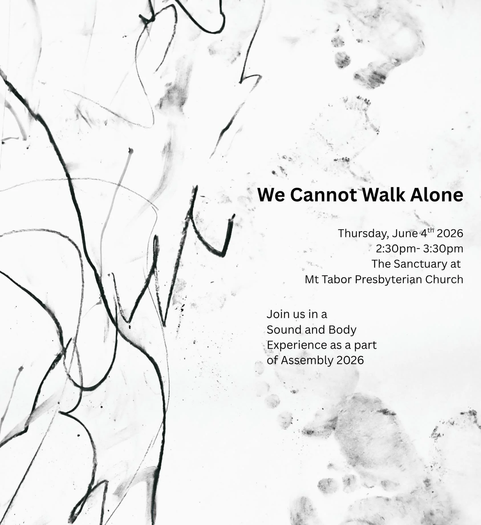 How can we not walk alone? Can we listen to the language of our body? What can we carry together, instead of apart? 
Join us at The Sanctuary Space at the Mt Tabor Cathedral for a body and sound experience, a place for collective release. Facilitated