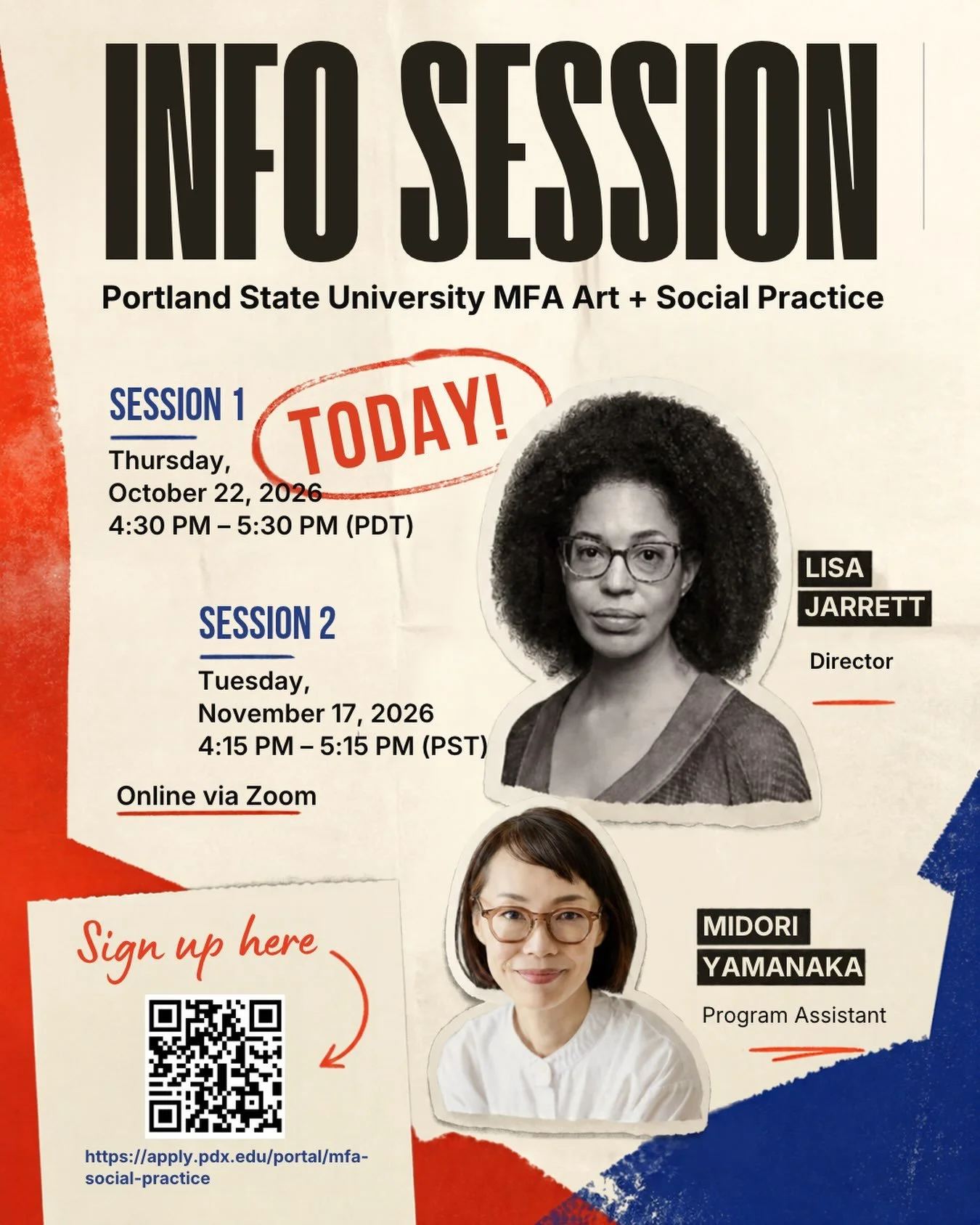 TODAY! Virtual Info Session #1: PSU MFA Art + Social Practice ✨
Are you curious about the MFA in Art and Social Practice program at Portland State University? Join us online today for our first virtual info session!
Connect directly with Program Dire